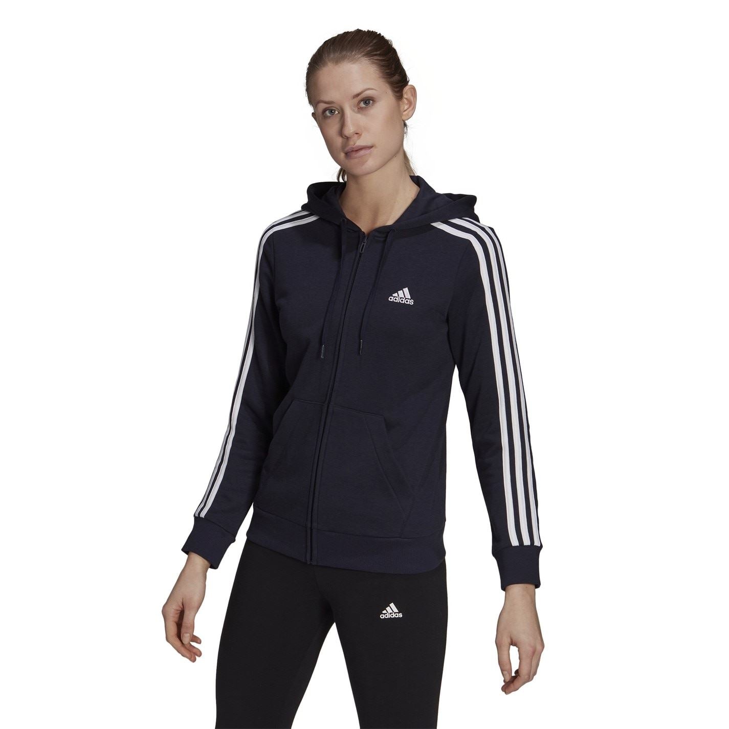 adidas Womens Essentials 3 Stripe Zip Track Hoodie