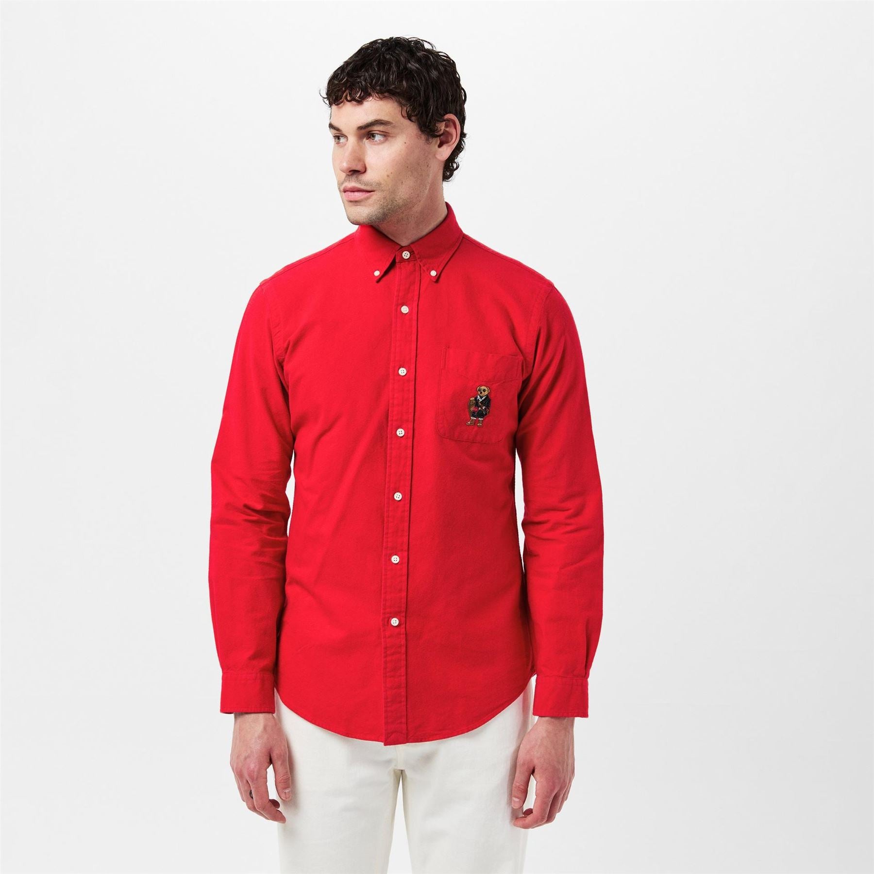 Polo Ralph Lauren Embroidered Teddy Bear Print Collared Long Sleeve Shirt