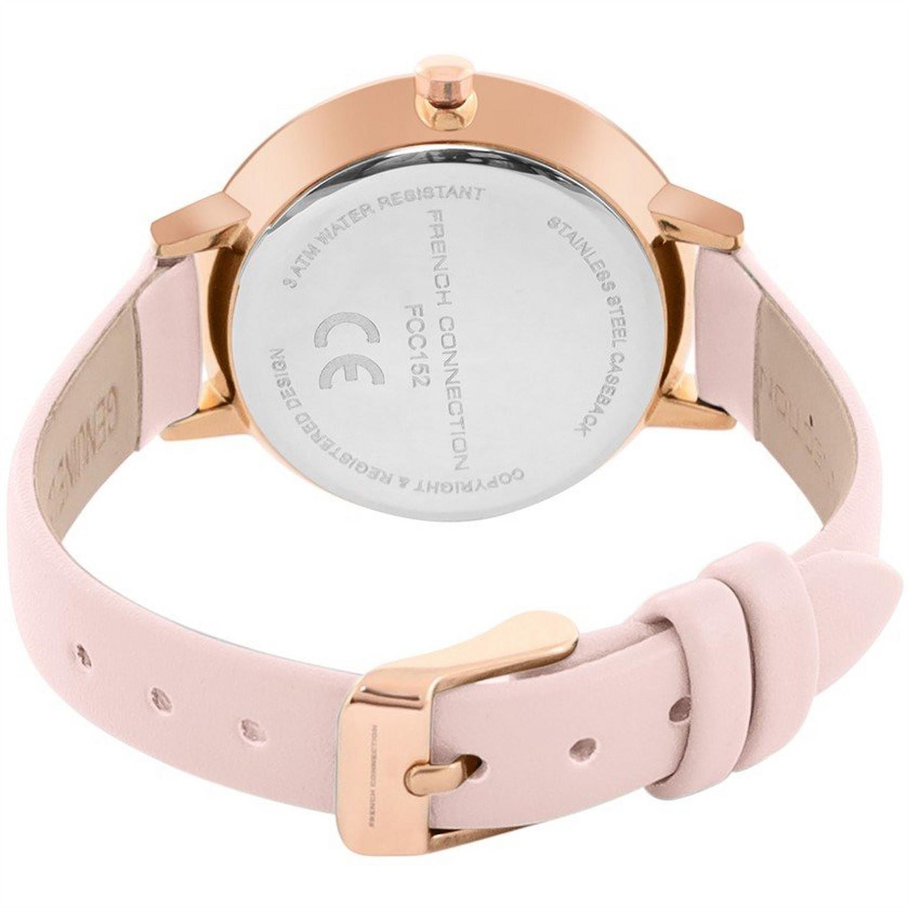 French Connection Connection Rose Case Round Shape Pink Strap Quartz Watch