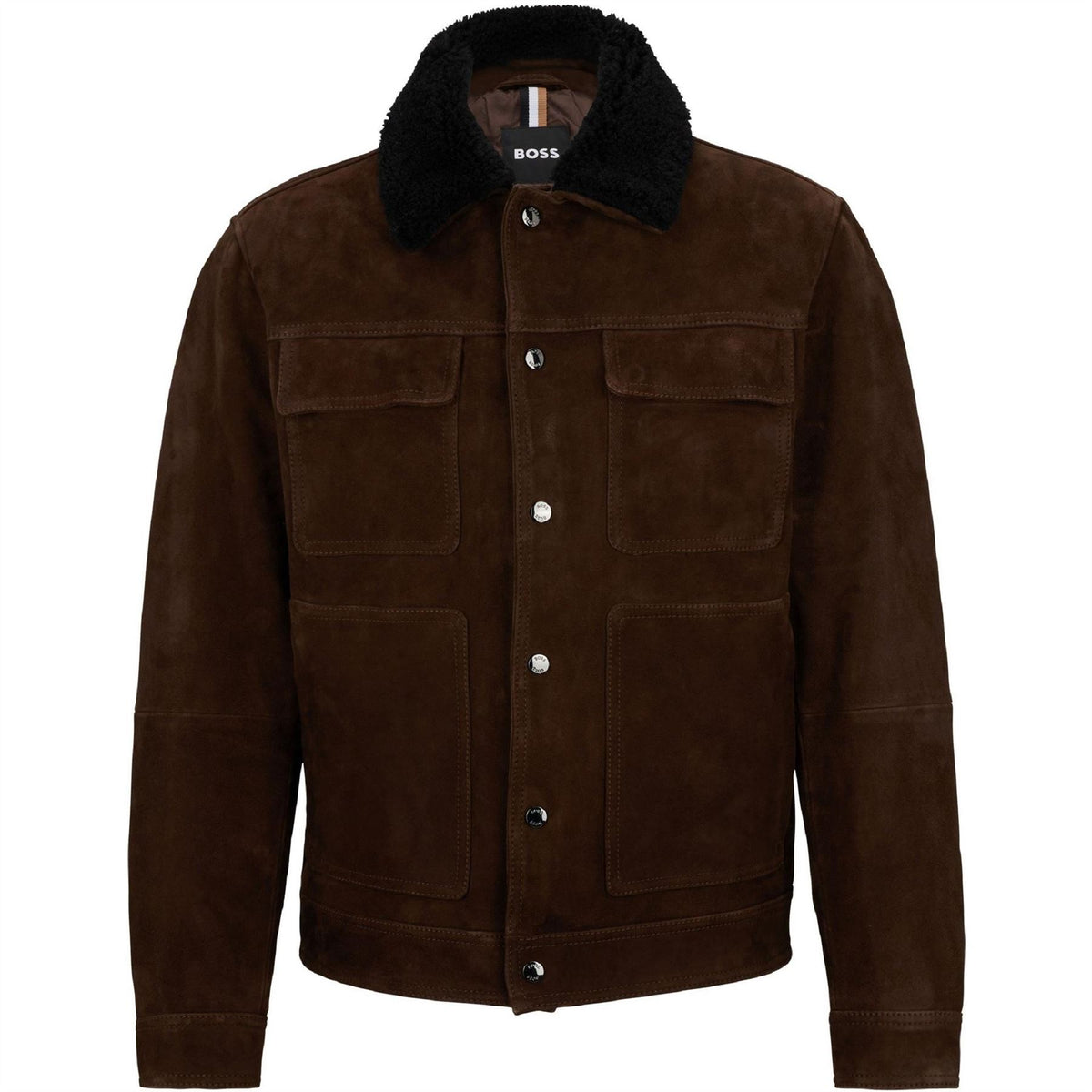 Boss Solid Patterned Sherpa Jacket with  Flap Chest Pocket