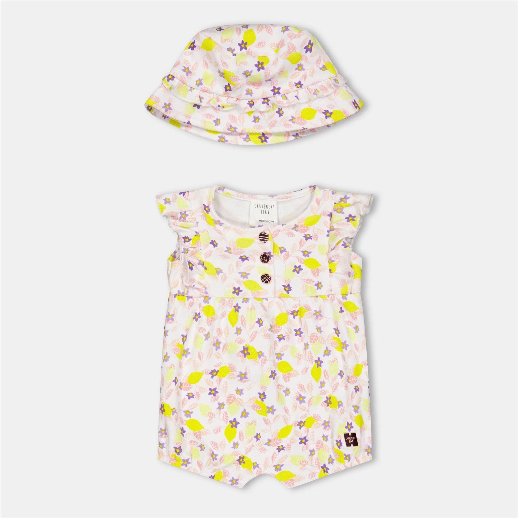 Carrement Beau Crew Neck Floral Patterned Sleeveless Playsuit with Hat