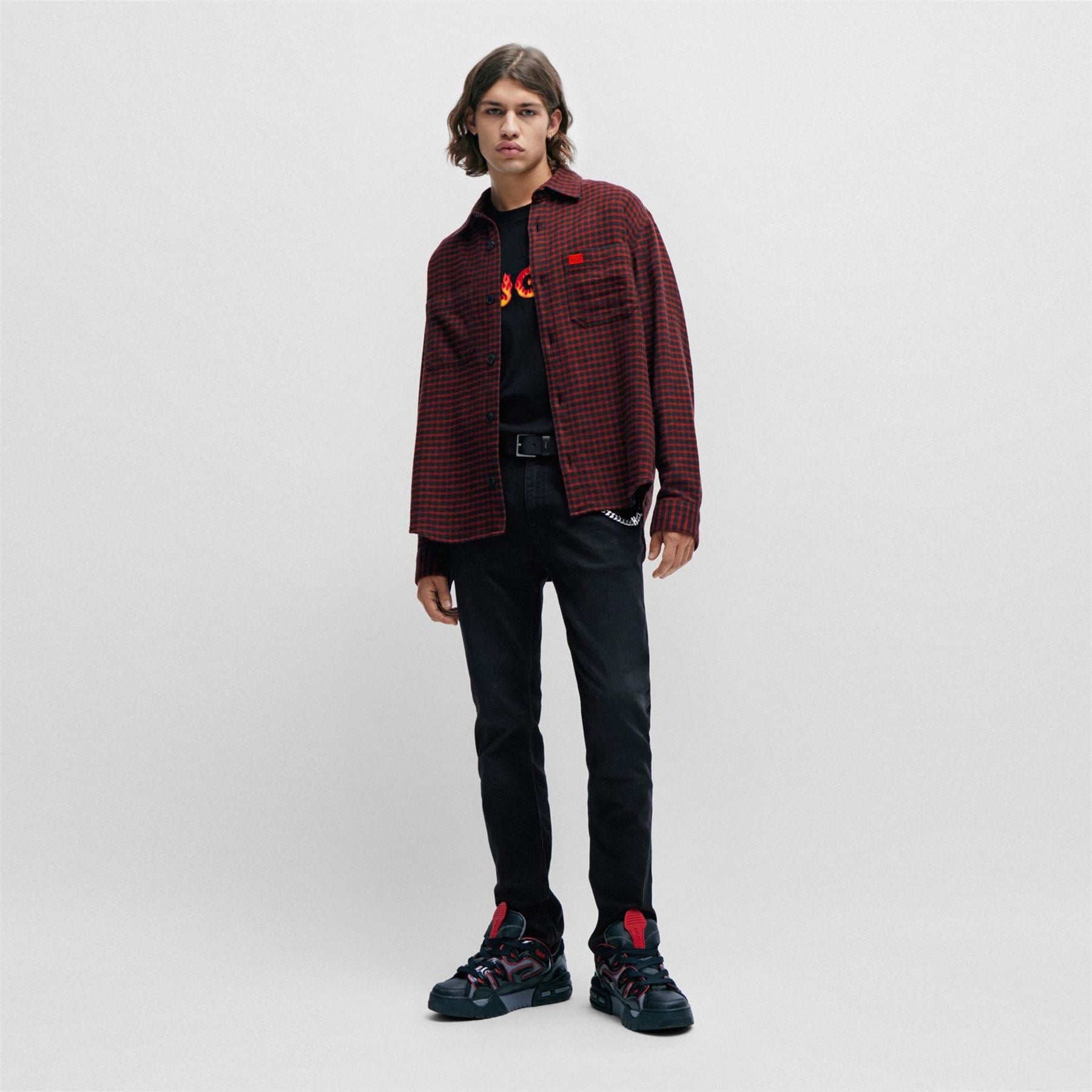Hugo  Oversized Checked Flannel Cotton Long Sleeve Overshirt