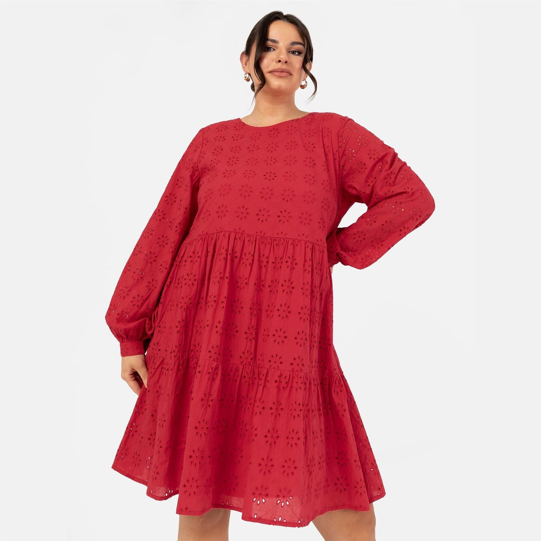Lovedrobe Smock Crew Neck Long Sleeve Knee Length Dress