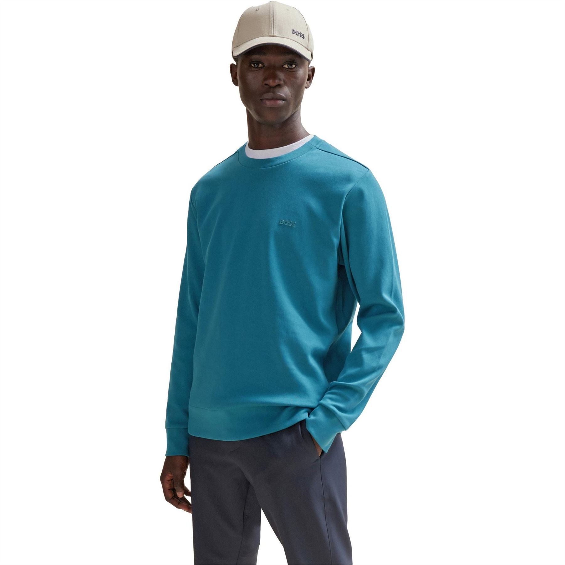 Boss Crew Neck Ribbed Collar Raglan Sleeve Sweatshirt