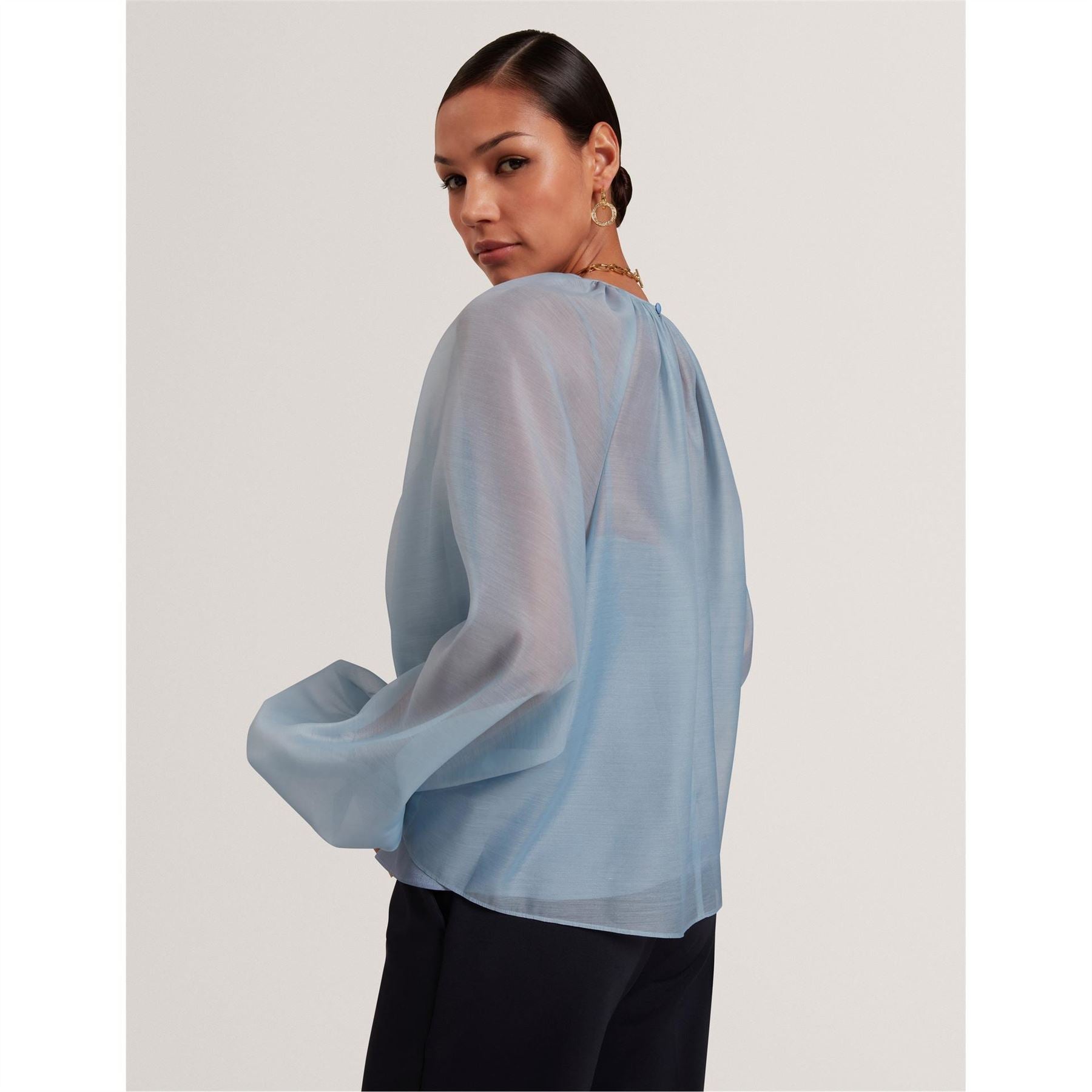 Ted Baker Balloon Sleeve Crew Neck Peasant Blouse