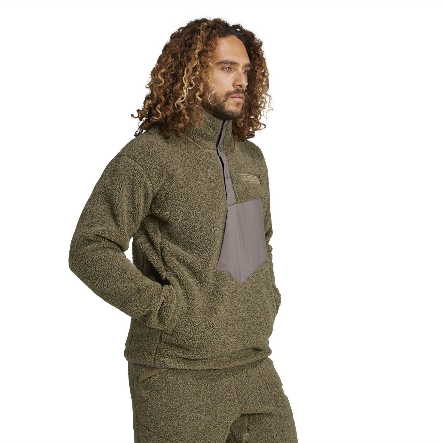 adidas Solid Patterned Snap Button Zip Neck Jacket