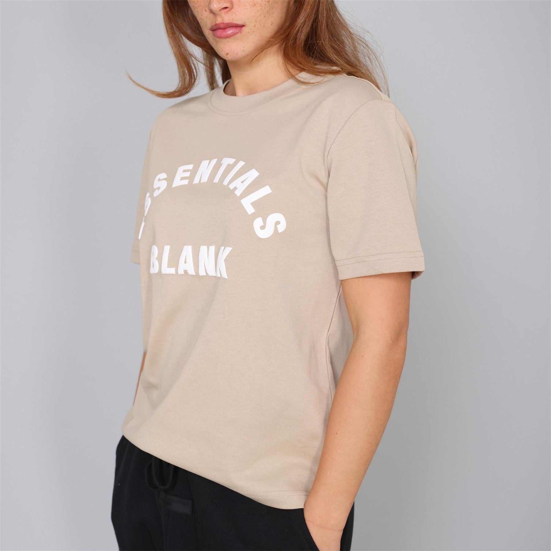 Blank Essentials Lettering Crew Neck Ribbed Collar Short Sleeve Boyfriend T-Shirt