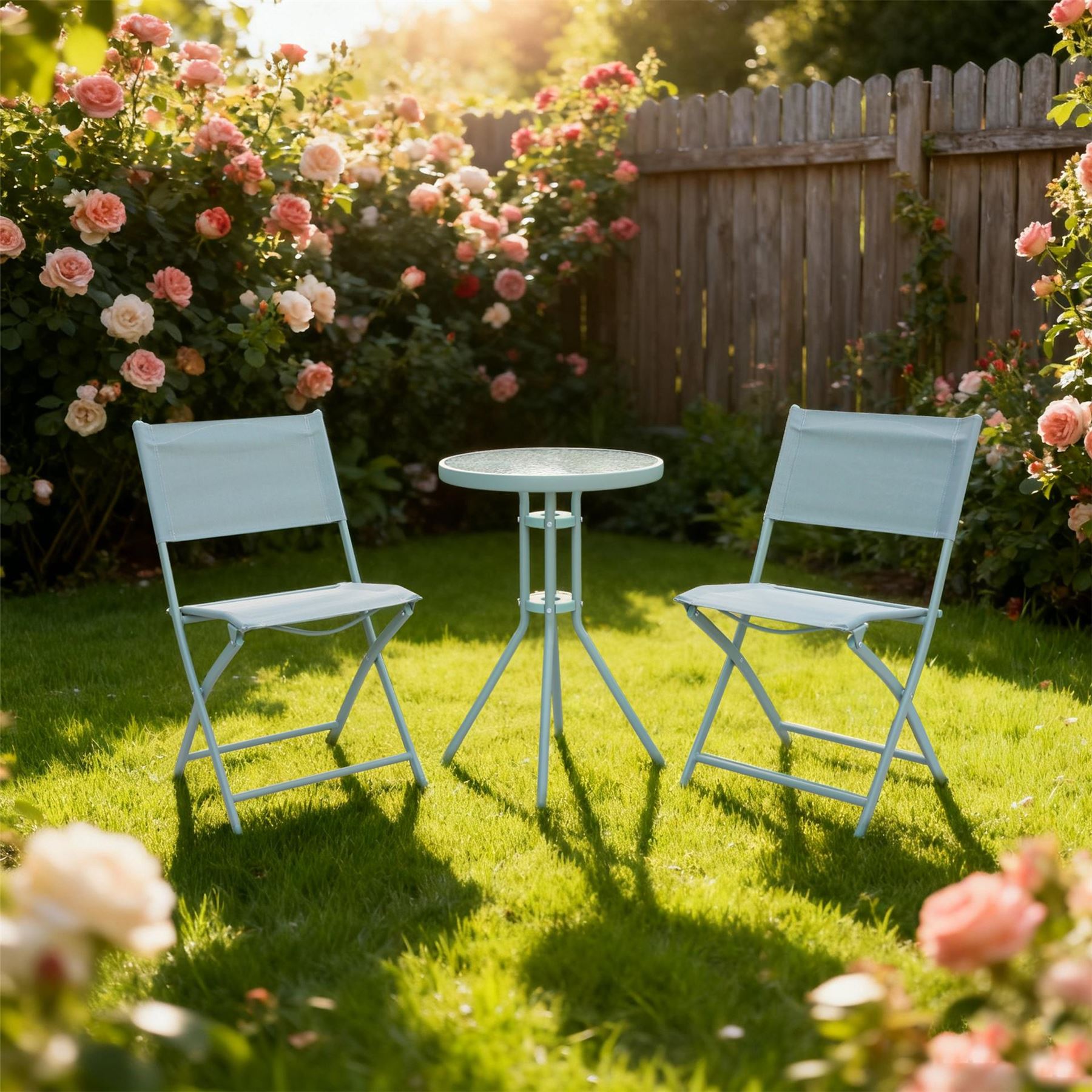 Linea Piece Bistro Glass Top Folding Garden Dining Set
