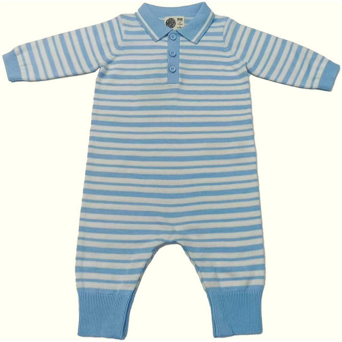Pretty Green Infant Collared Neck Horizontal Stripe Long Sleeve Romper