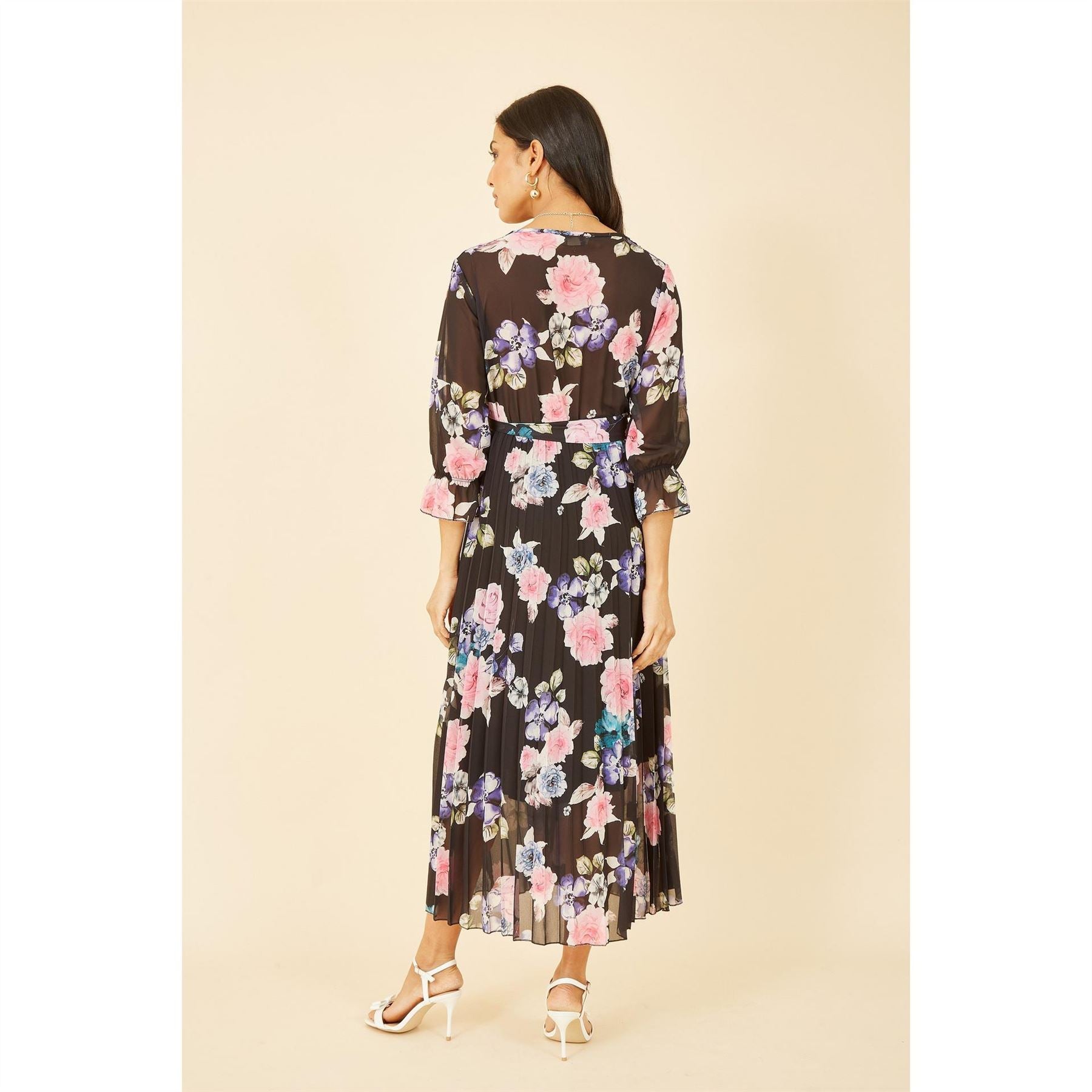 Yumi Floral Pleated Wrap Midi Dress