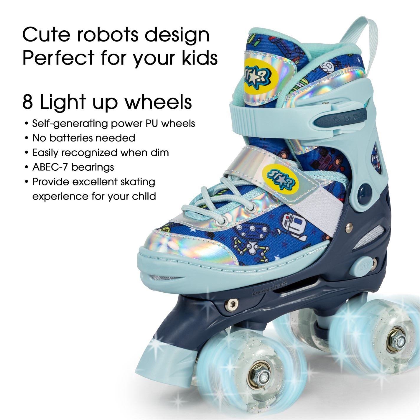 Star Rollerskates For Kids With Light Up Wheels