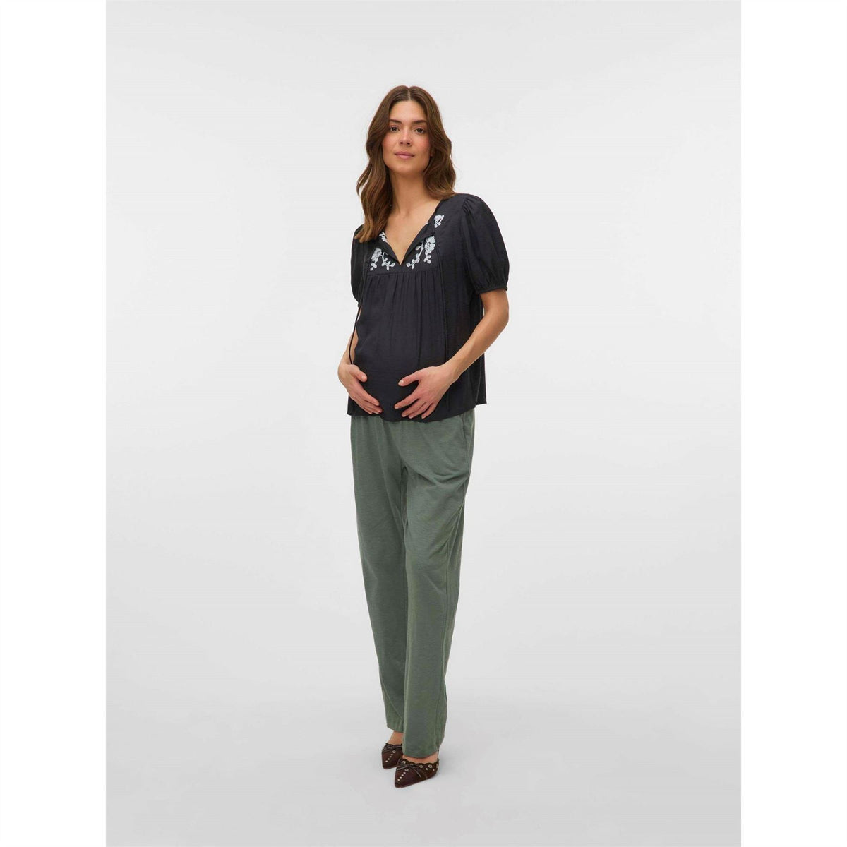 Mamalicious Keyhole Neck Puff Sleeve Short Sleeve Blouse