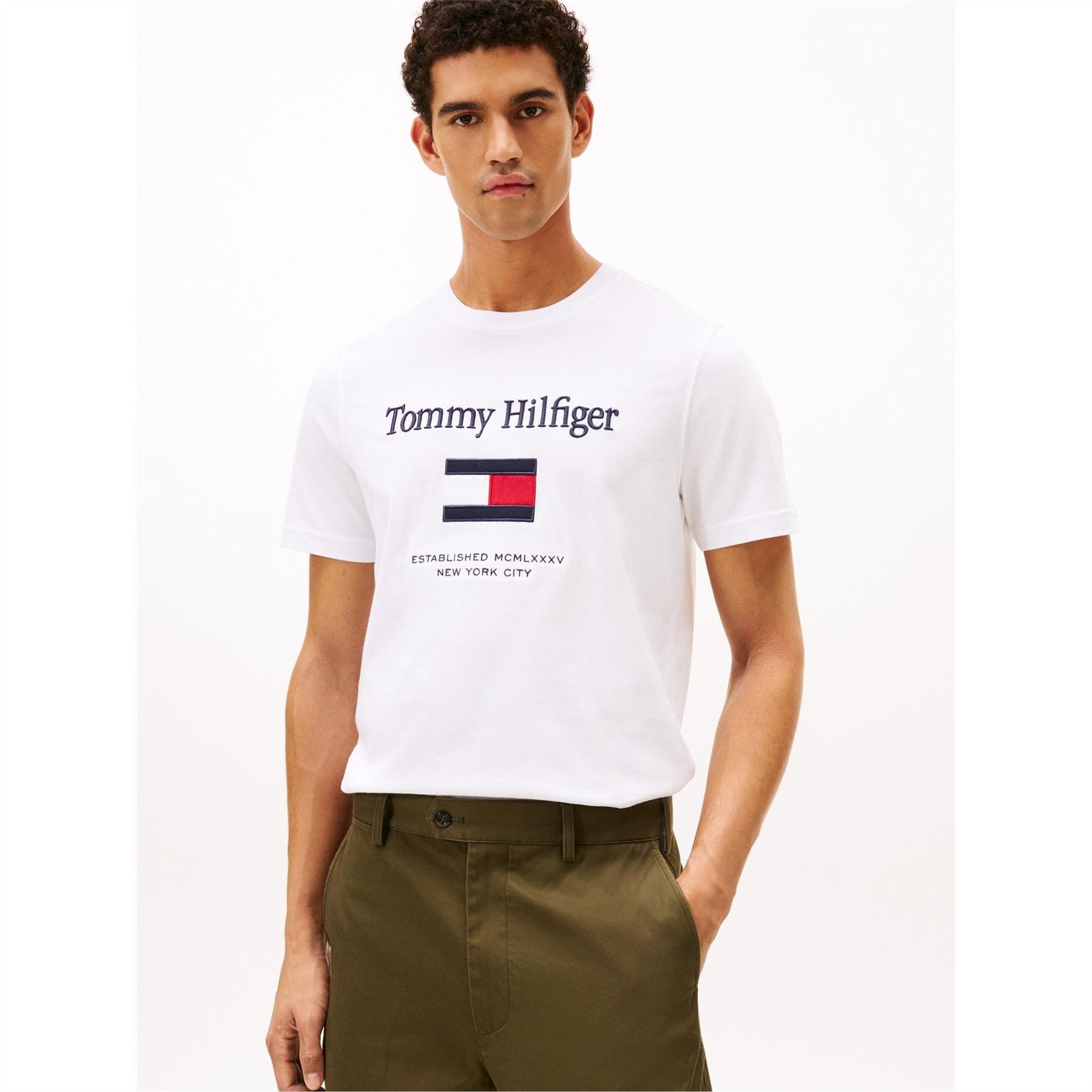 Tommy Hilfiger Embroidered Flag Graphic Crew Neck Short Sleeve T-Shirt