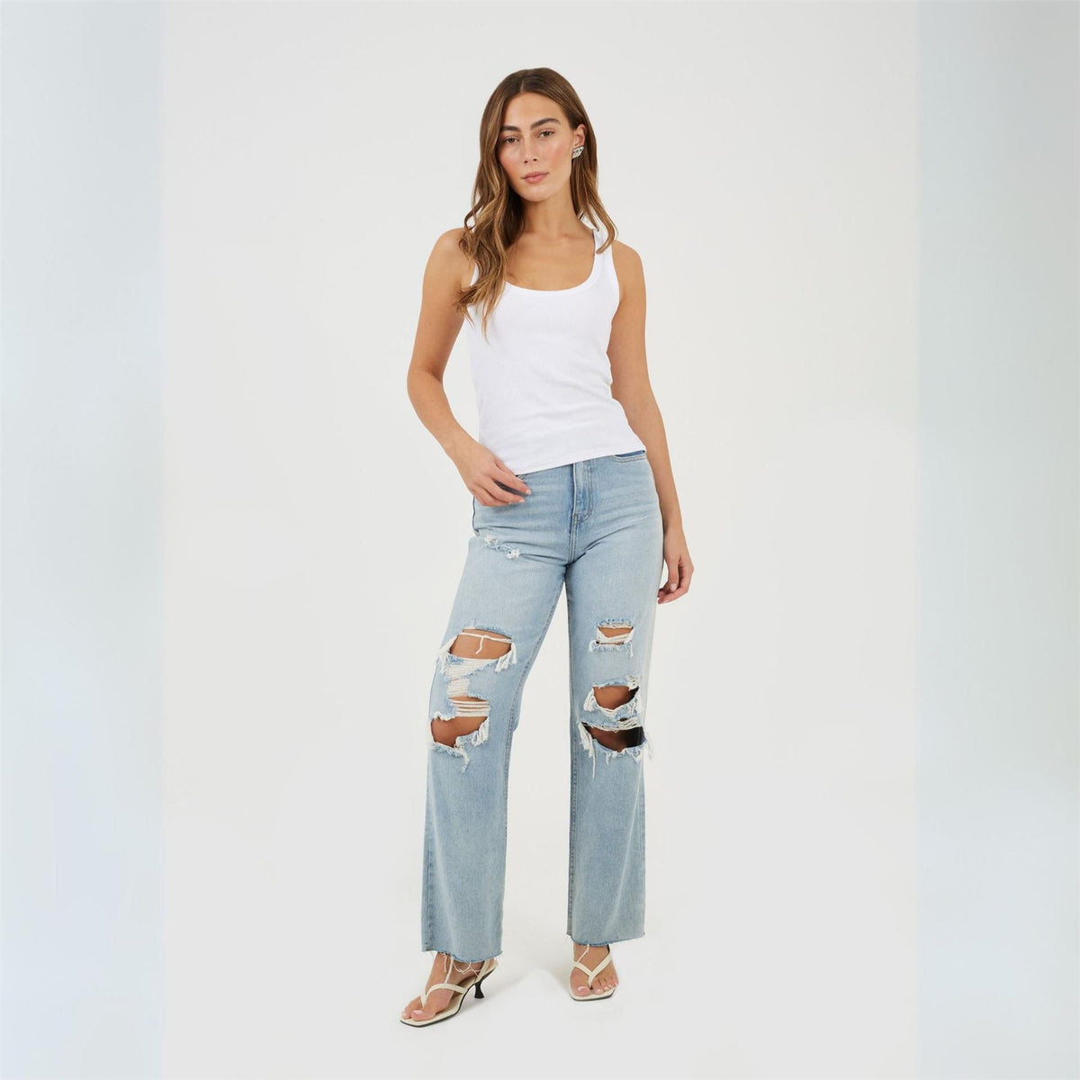 Brave Soul Womens High Waisted Wide Leg Distresed Jean