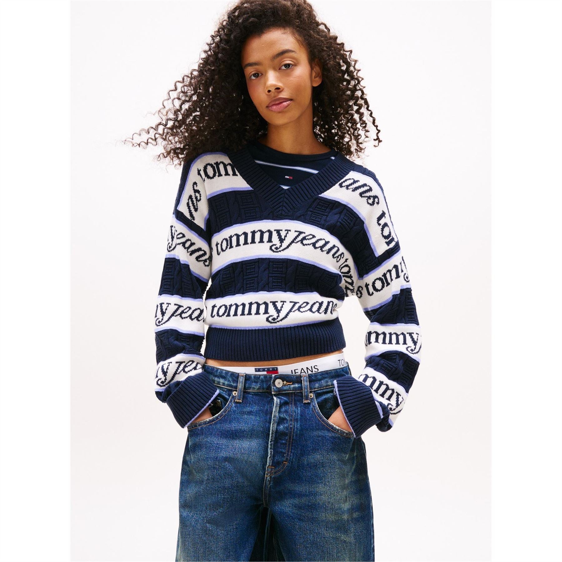 Tommy Jeans Lacoste Lettering V-Neck Long Sleeve Sweater