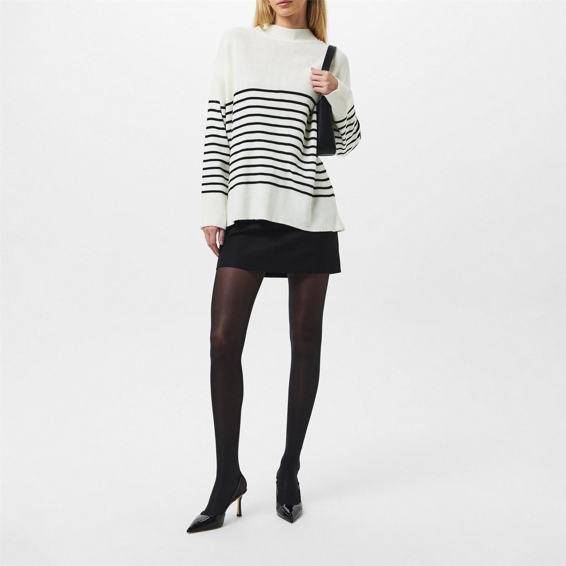 Missy Empire Black  And  White High Neck Oversized Long Sleeve Jumper