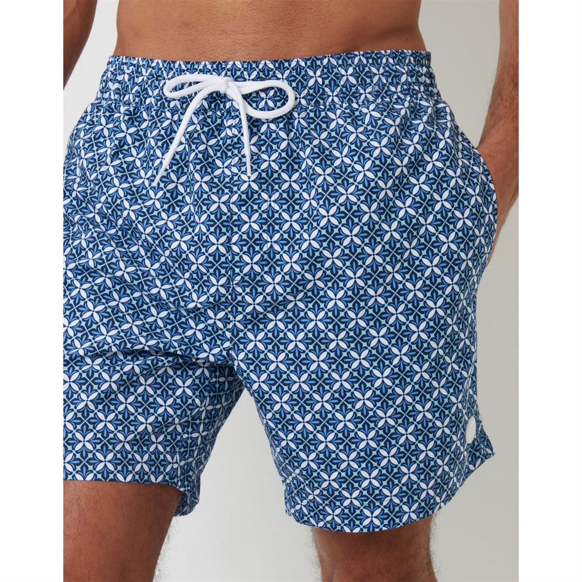 Threadbare Geometric Patterned Regular Fit Swim Short