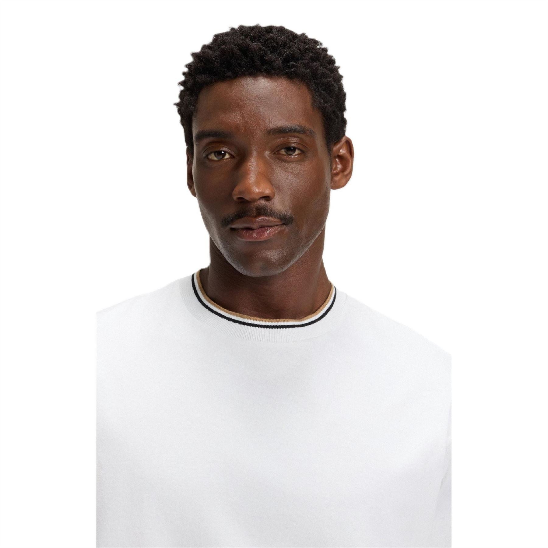 Boss Crew Neck Ribbed Collar Short Sleeve T-Shirt