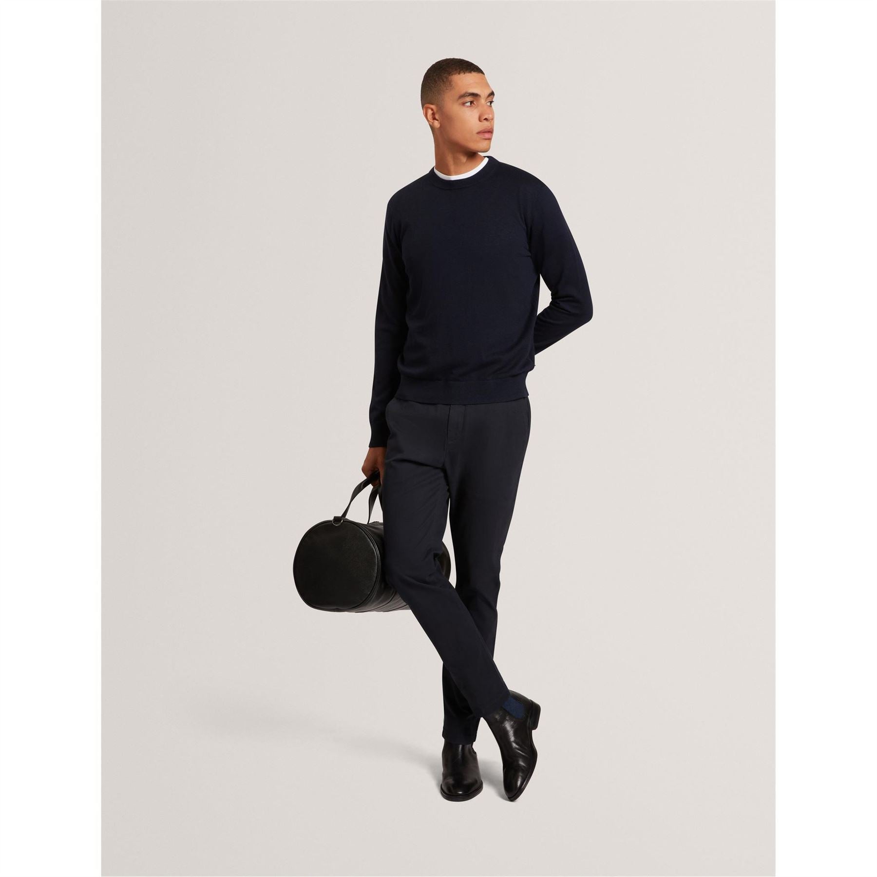 Ted Baker Merino Crew Neck Ribbed Collar Long Sleeve Sweater