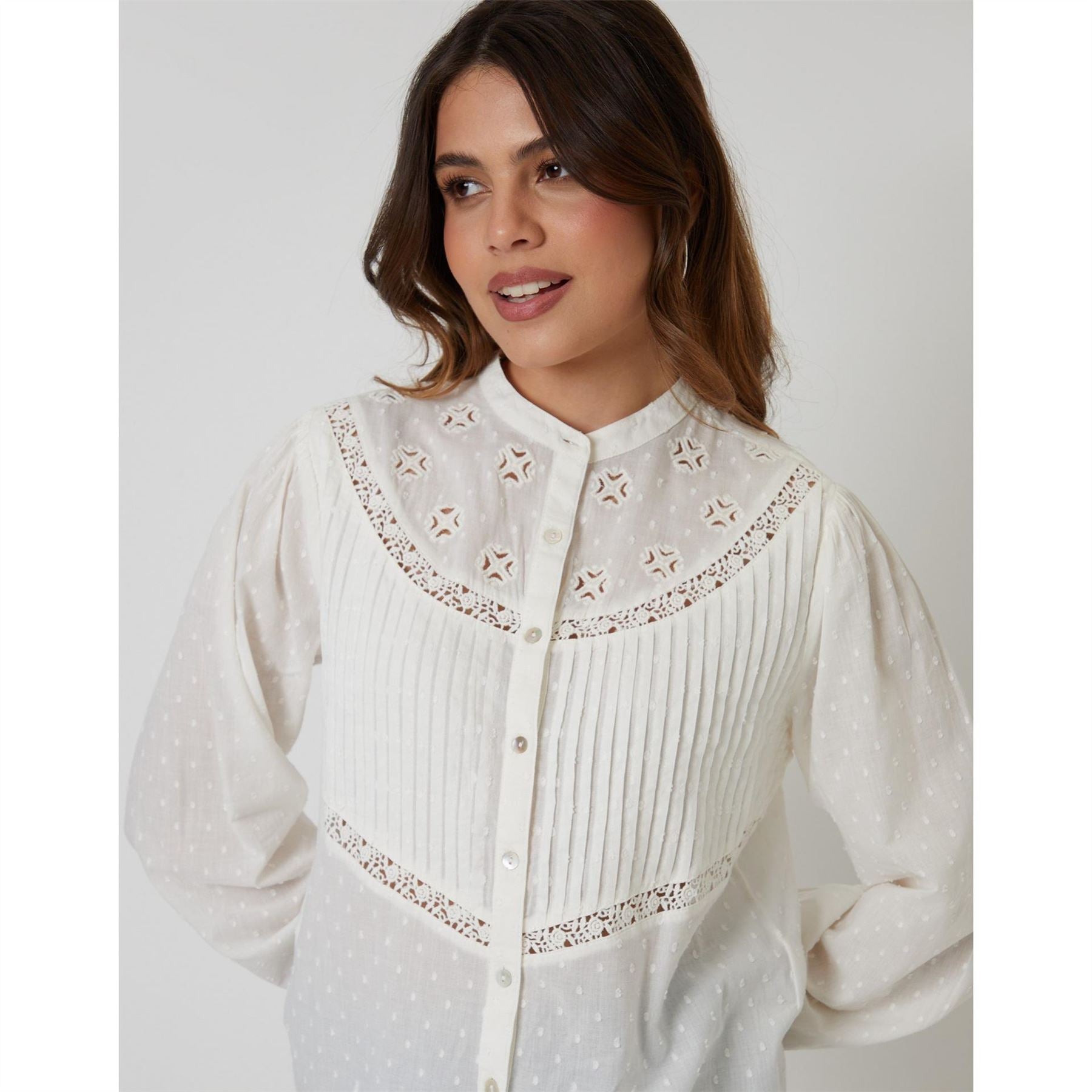 Threadbare Rani Boho Band Collar Long Bishop Sleeve Blouse