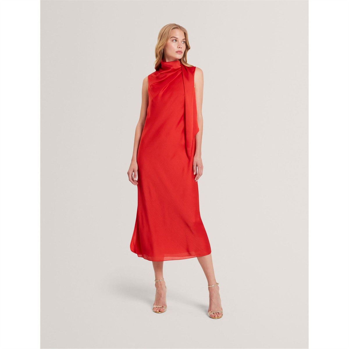 Ted Baker Tie Neck Sleeveless Midi Sheath Dress
