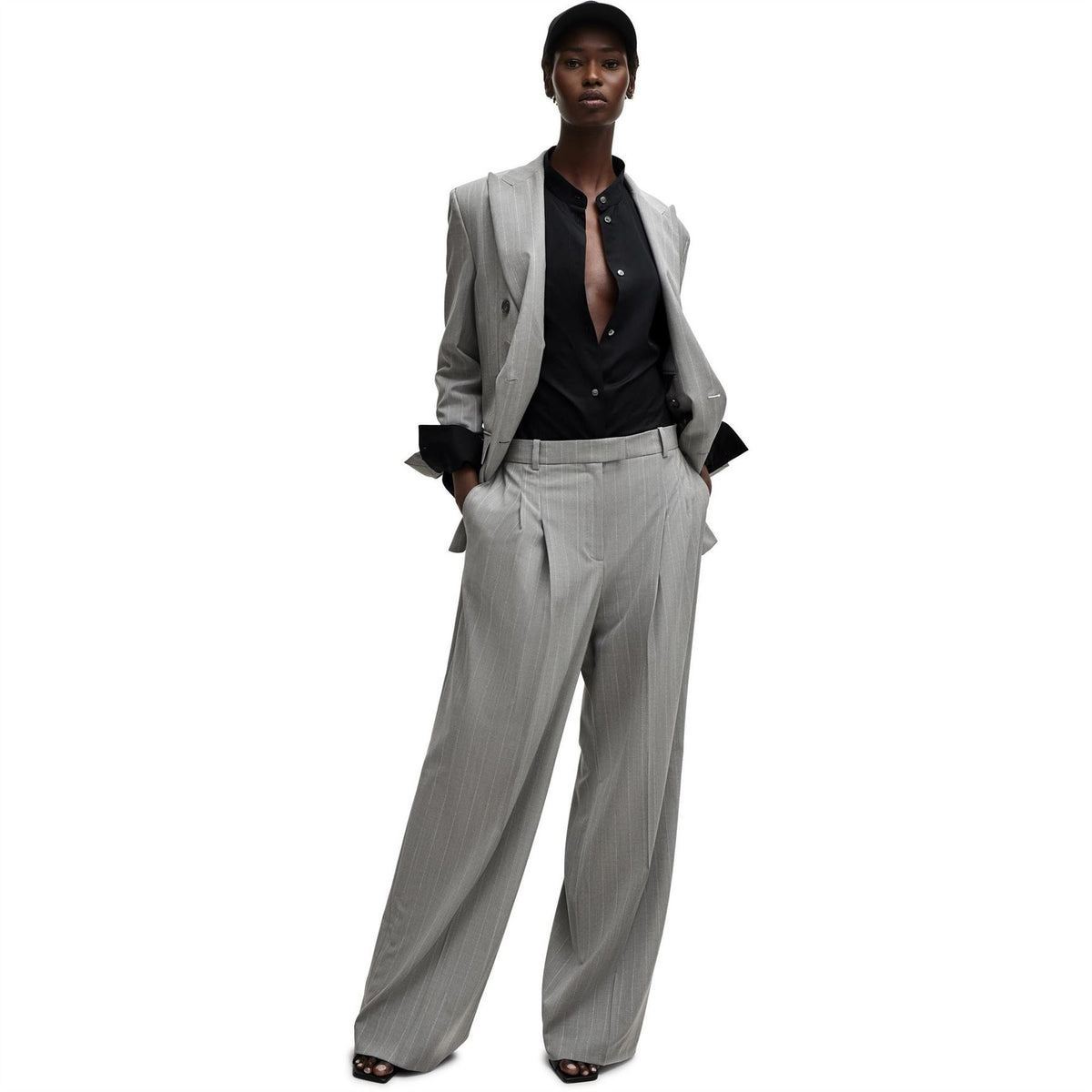 Boss Oversize Fit Band Collar Long Sleeve Shirt