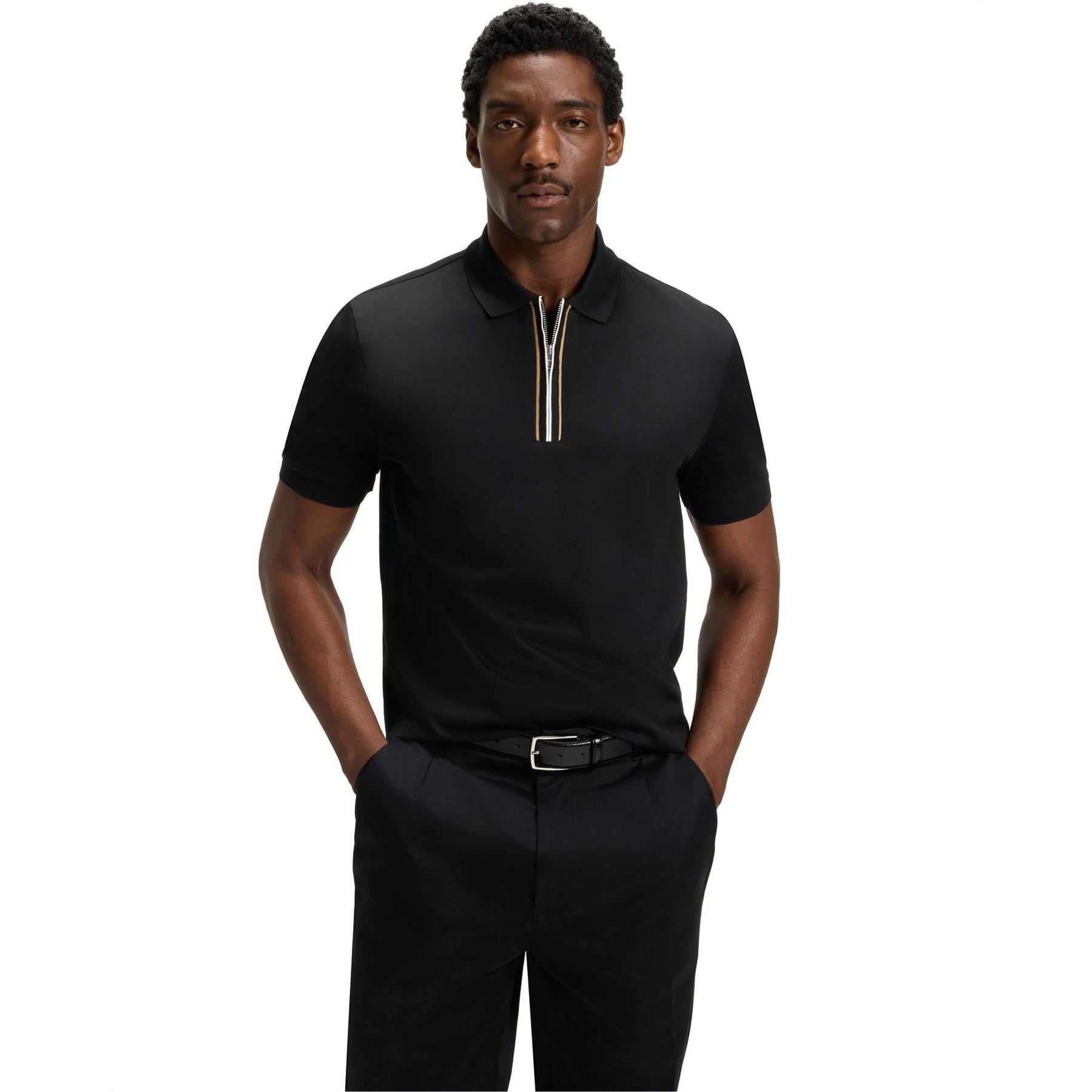 Boss HBB Paras Quarter Zip Cotton Short Sleeve Polo Shirt
