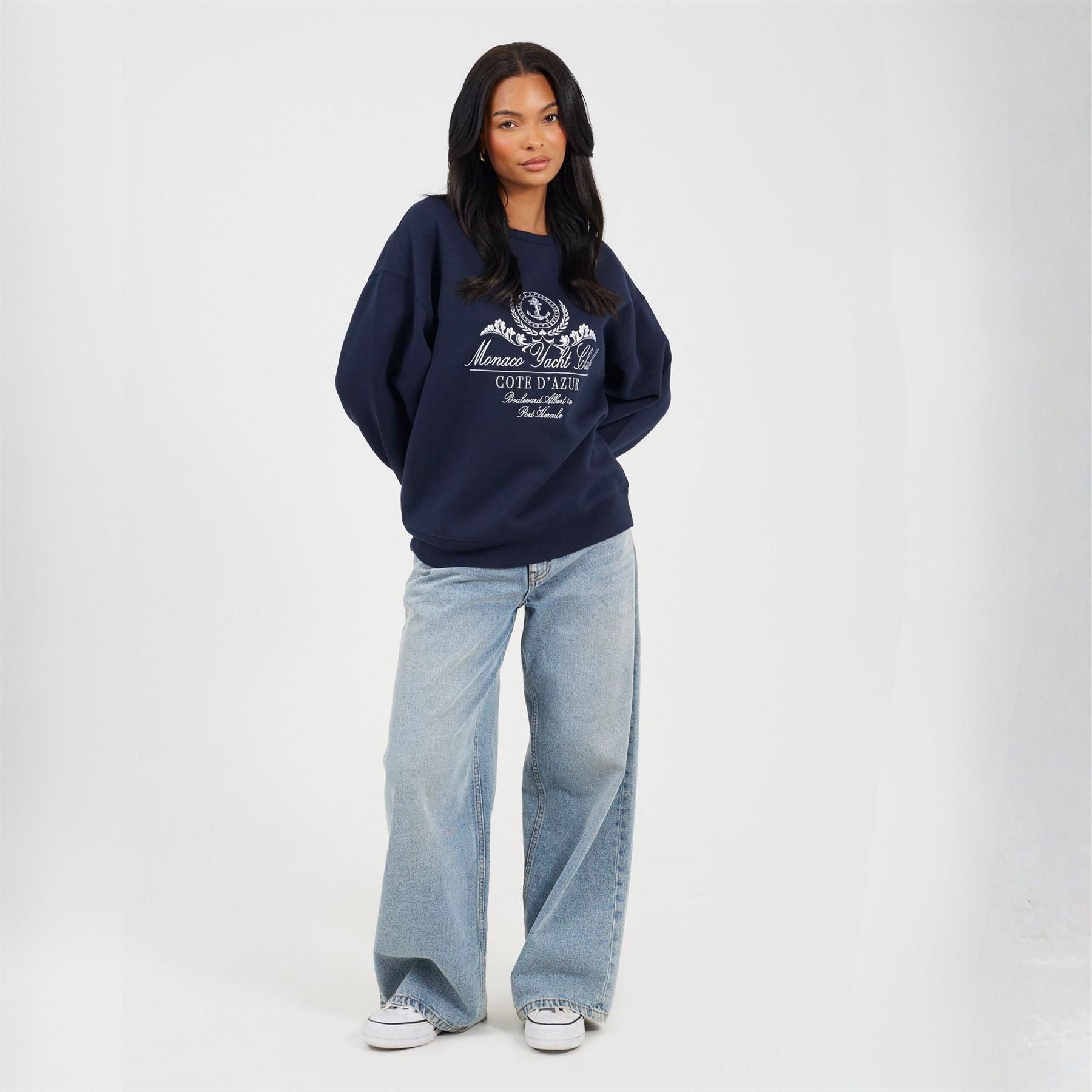 Brave Soul Womens Crew Neck Sweatshirt With Monaco Yacht Club Embroidery