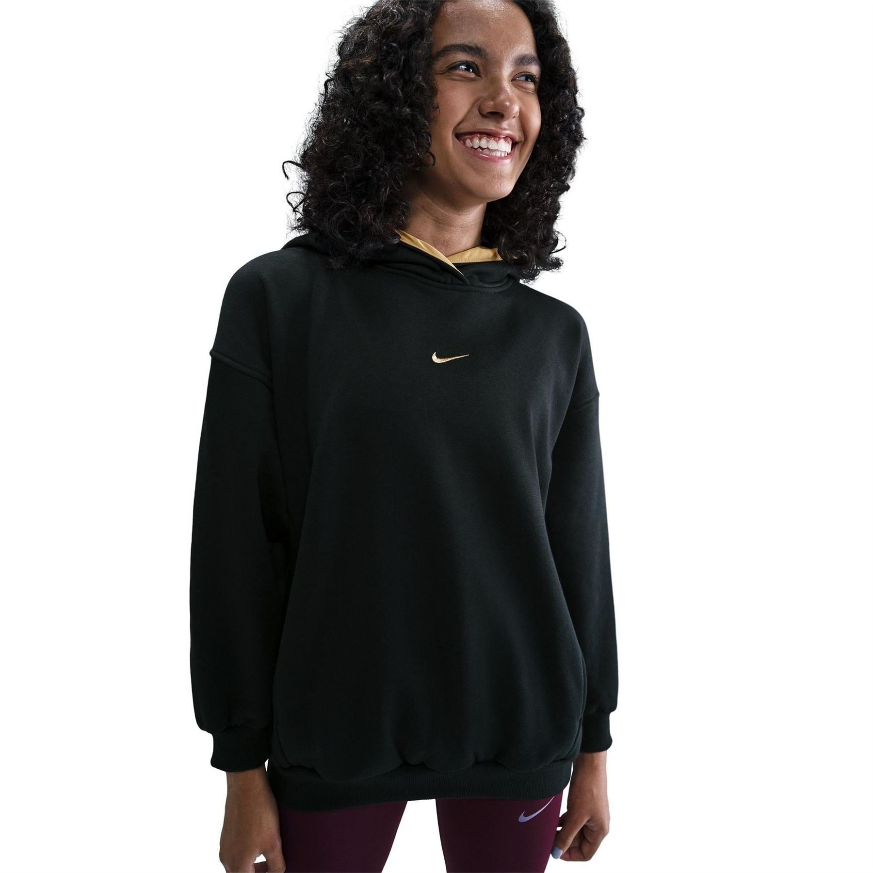 Nike Embroidered Hooded Neck Long Sleeve Drop Shoulder Sweatshirt