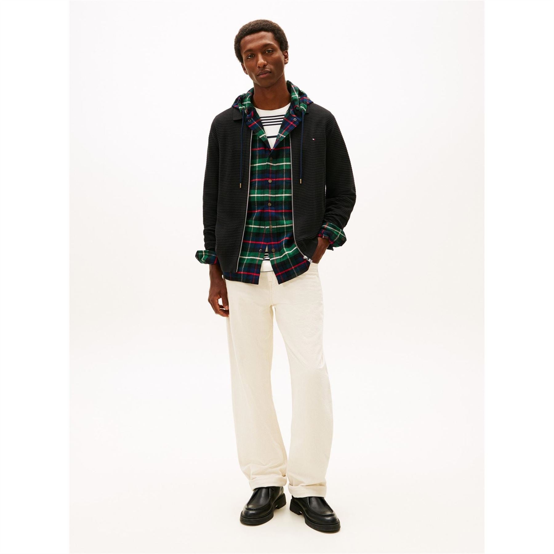 Tommy Hilfiger Textured Full Zipper Zipped Pocket Ribbed Cuff Jacket