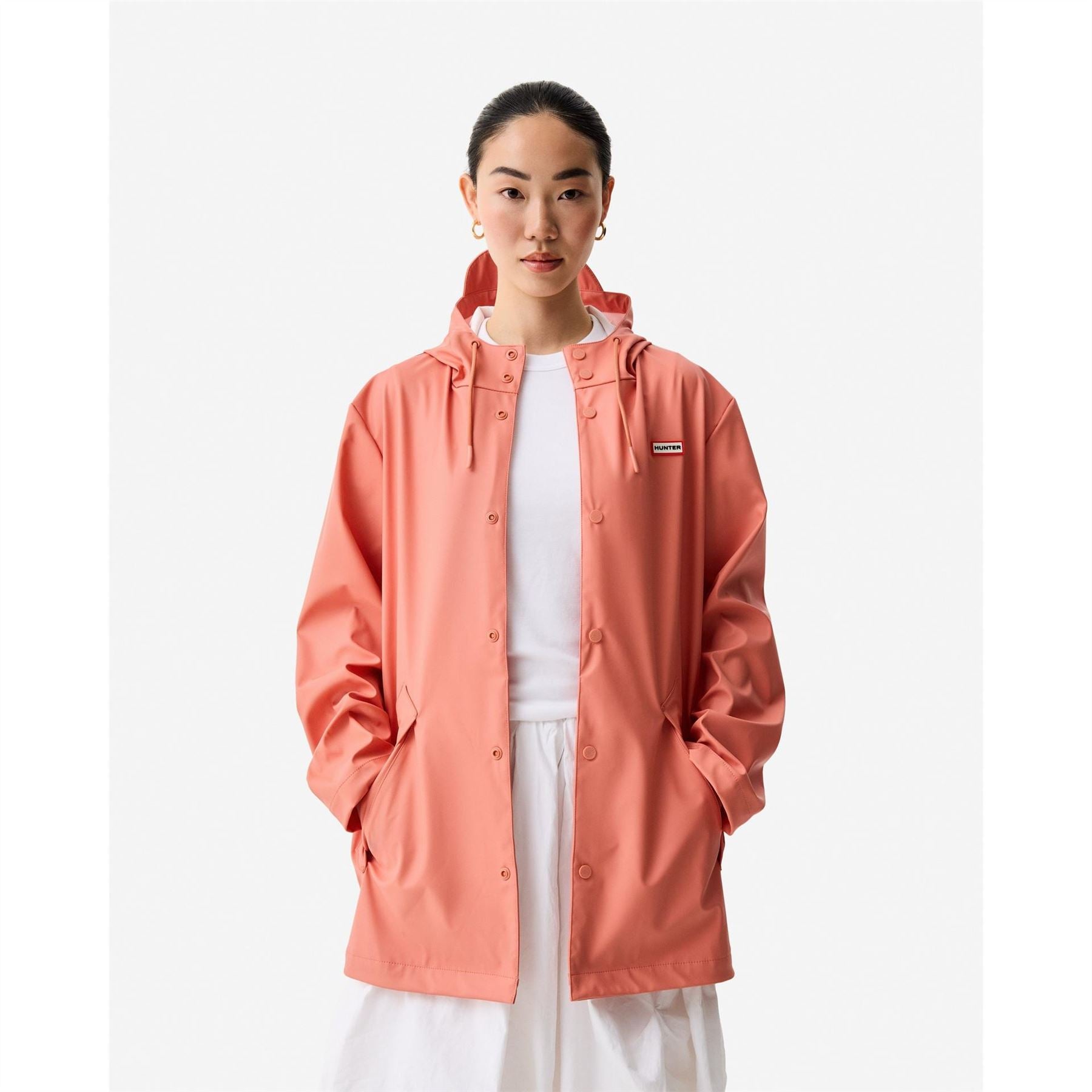 Hunter Jo Hooded Snap Button Solid Patterned Rain Jacket