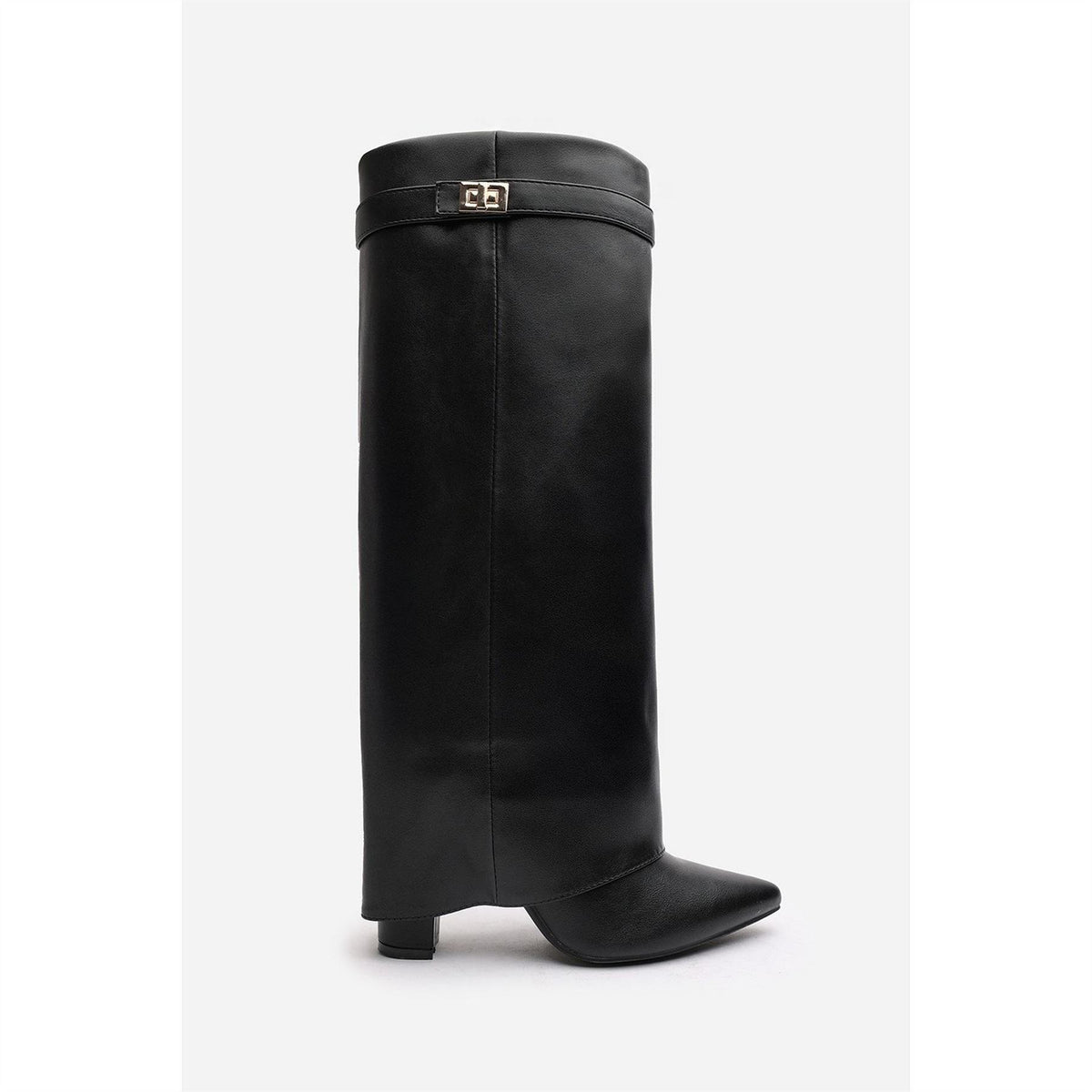Wheres That From Fold Over Shark Block Heel Point Toe Boots