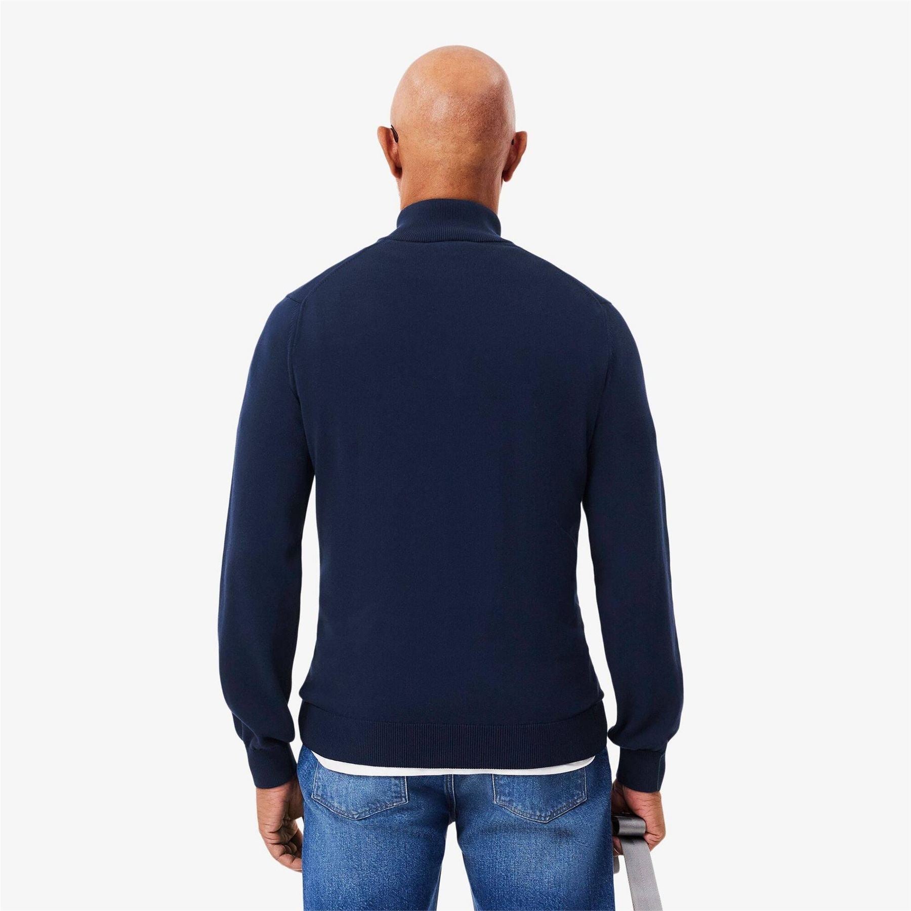 Lacoste Quarter Zip Cotton Fine Knit Crew Neck Jumper