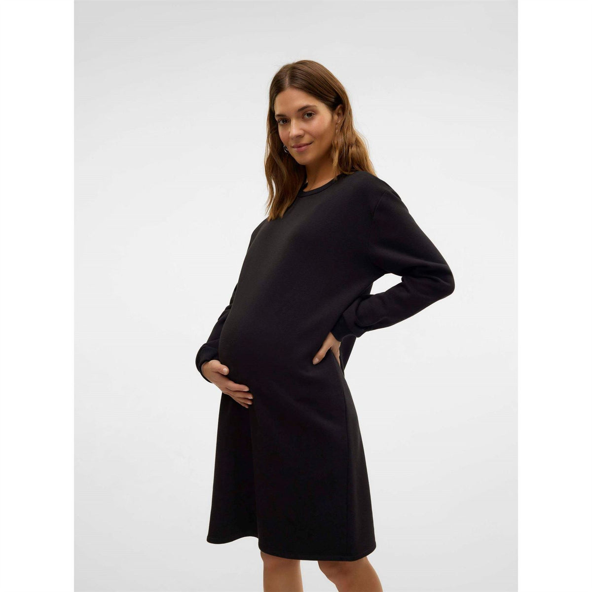 Mamalicious Crew Neck Long Sleeve Knee Length Maternity Dress