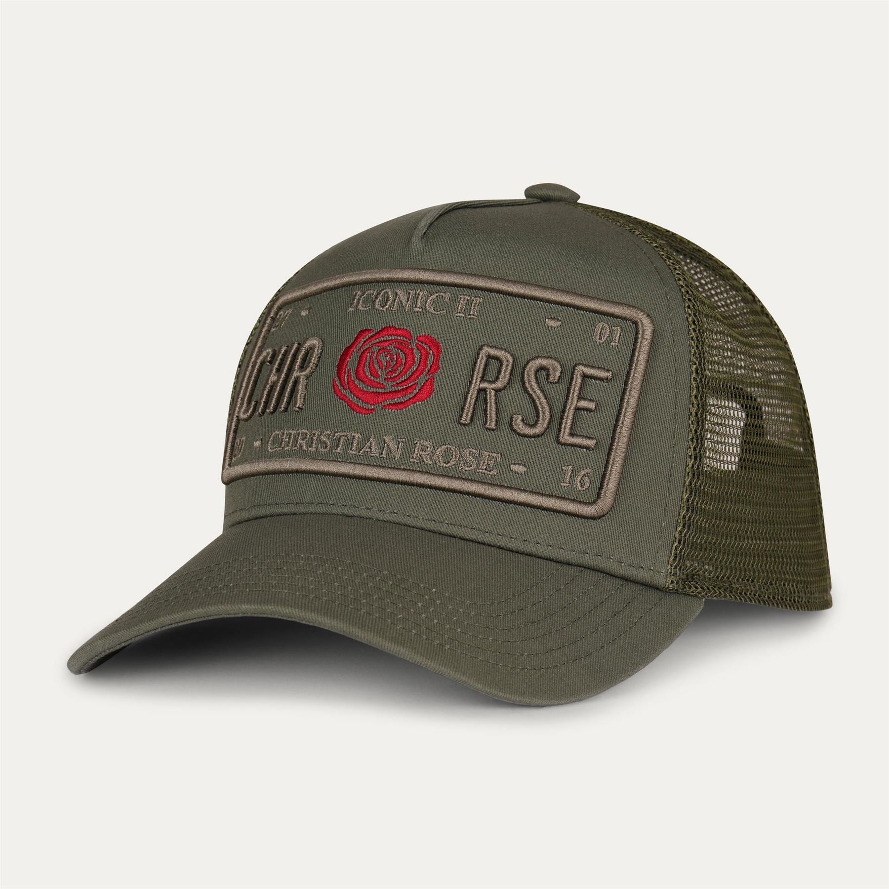 Christian Rose Ii Red Rose Plate Trucker Cap