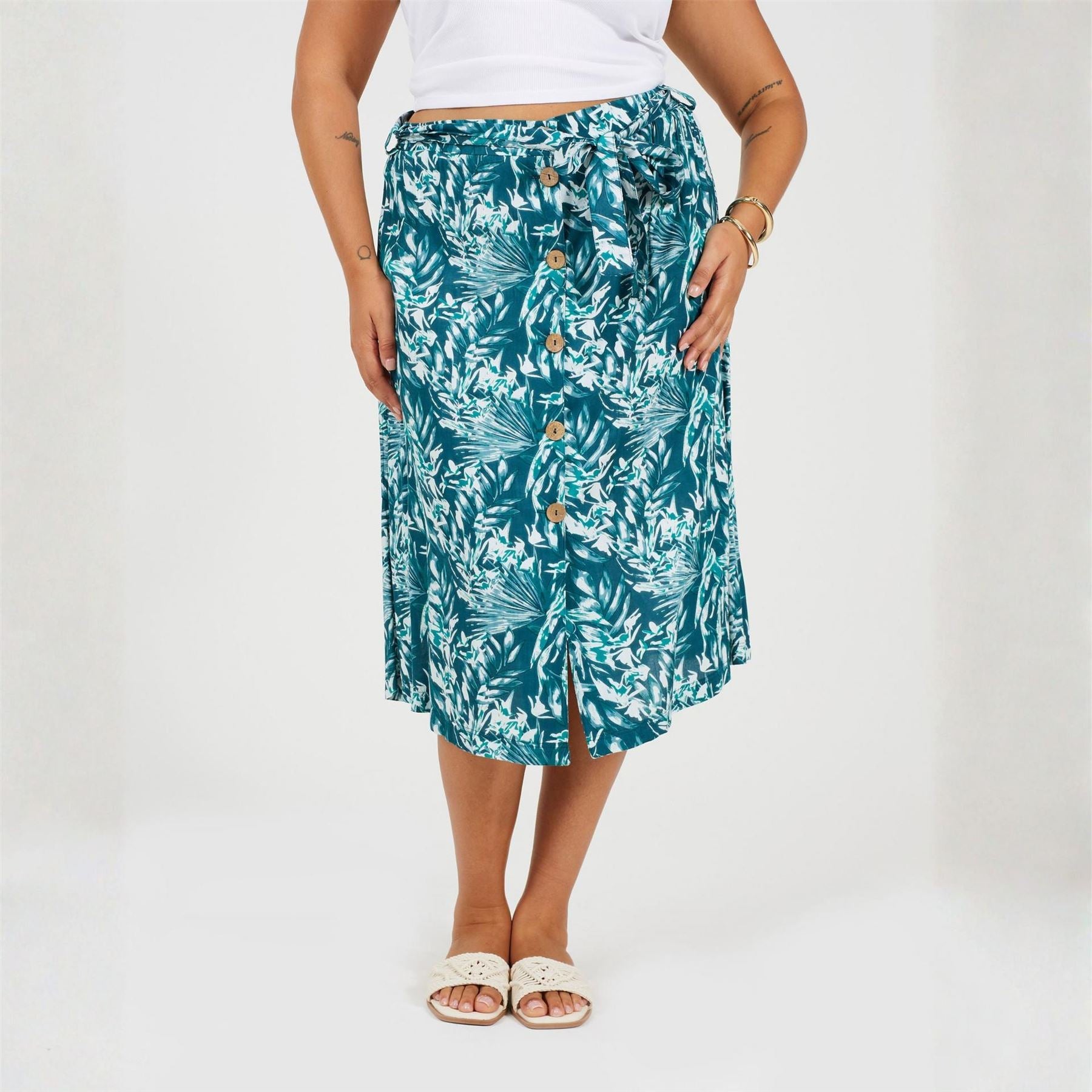 Brave Soul Womens Plus Size All Over Print Midi Skirt