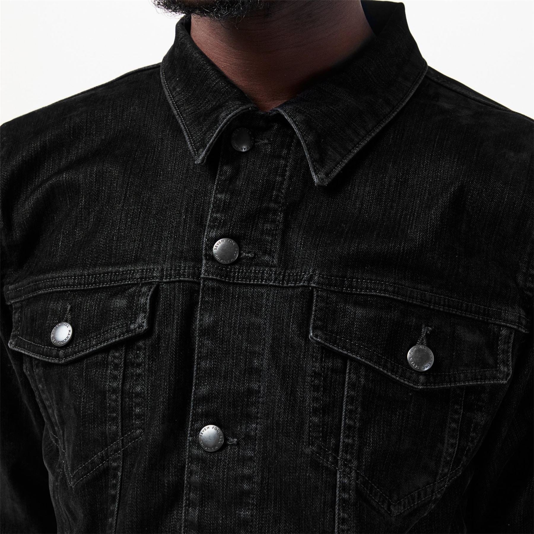 7 For All Mankind Solid Patterned Denim Jacket with Front Pocket