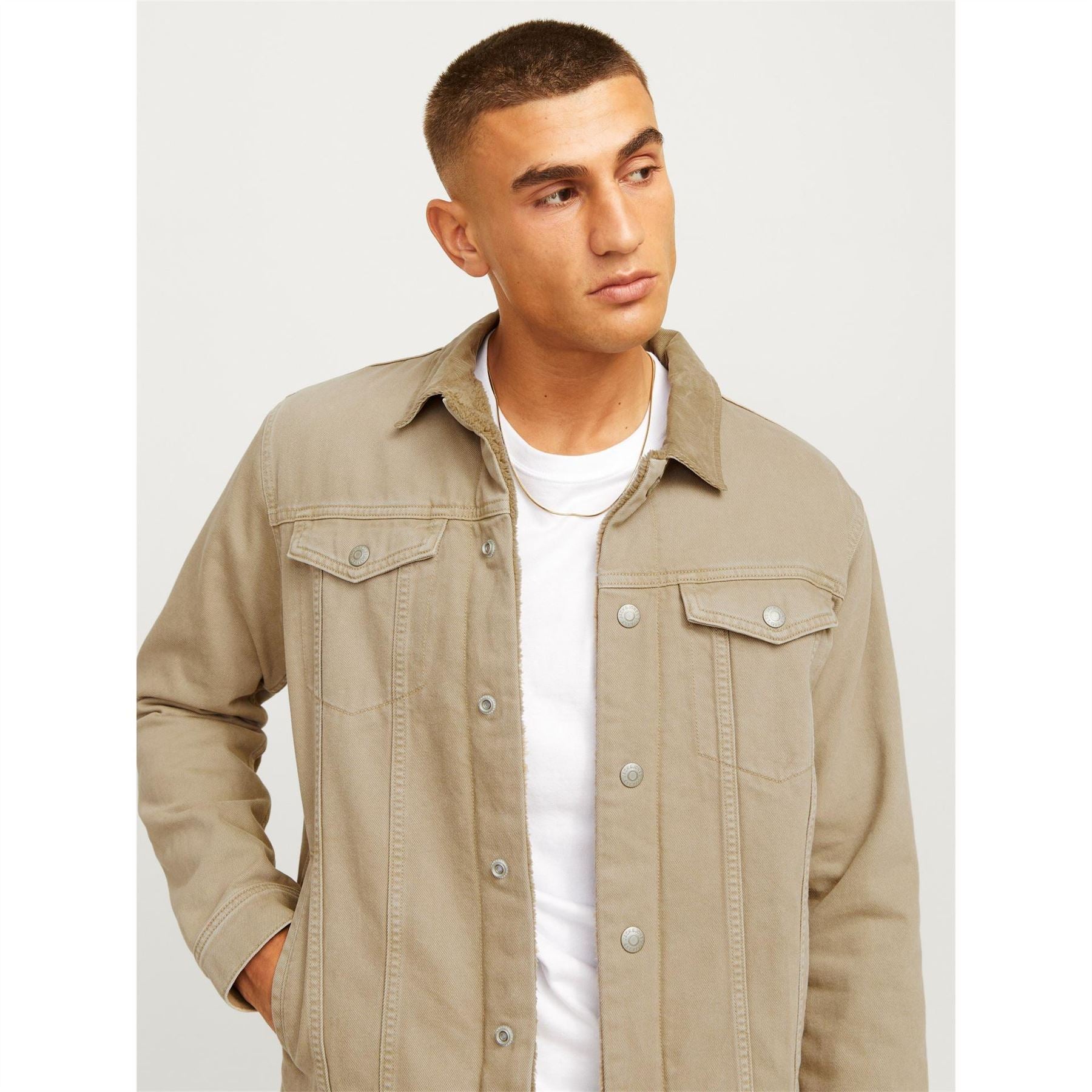 Jack and Jones Sherpa Denim Jacket with Front Pocket