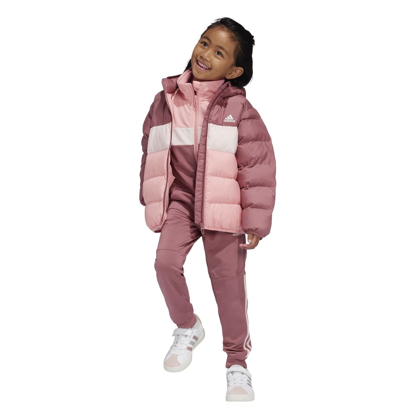 adidas Color Block Hooded Ribbed Cuff Puffer Jacket with Zipped Pocket