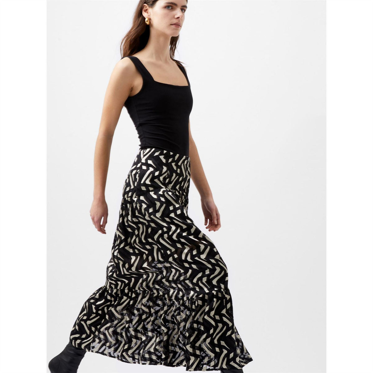 French Connection Diandra Maxi Tiered Geometric Patterned Skirt