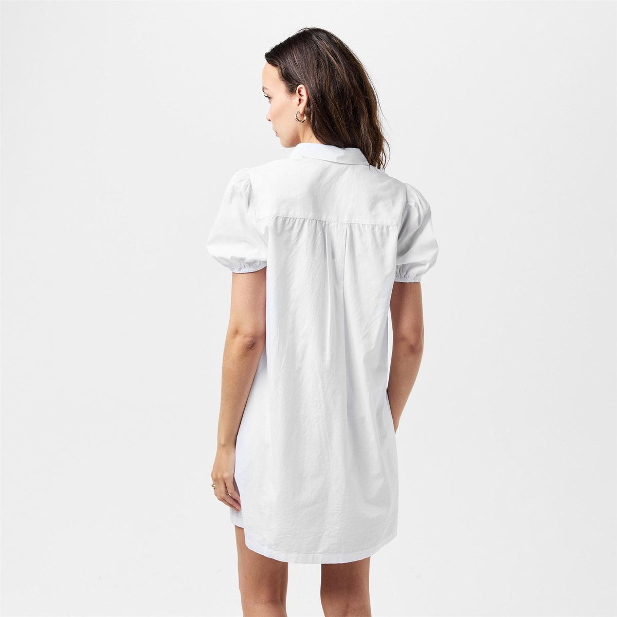 French Connection Mini Shirt Dress with Puff Sleeves and Embroidery