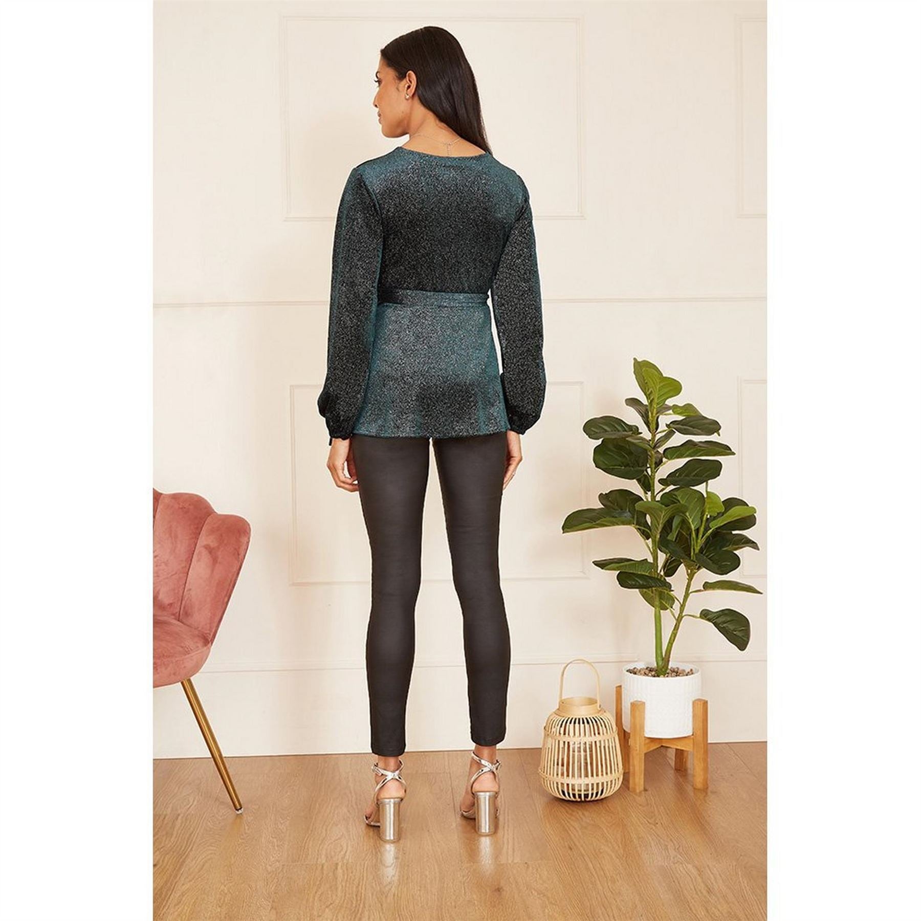 Yumi Green Sparkle Velvet Wrap Top