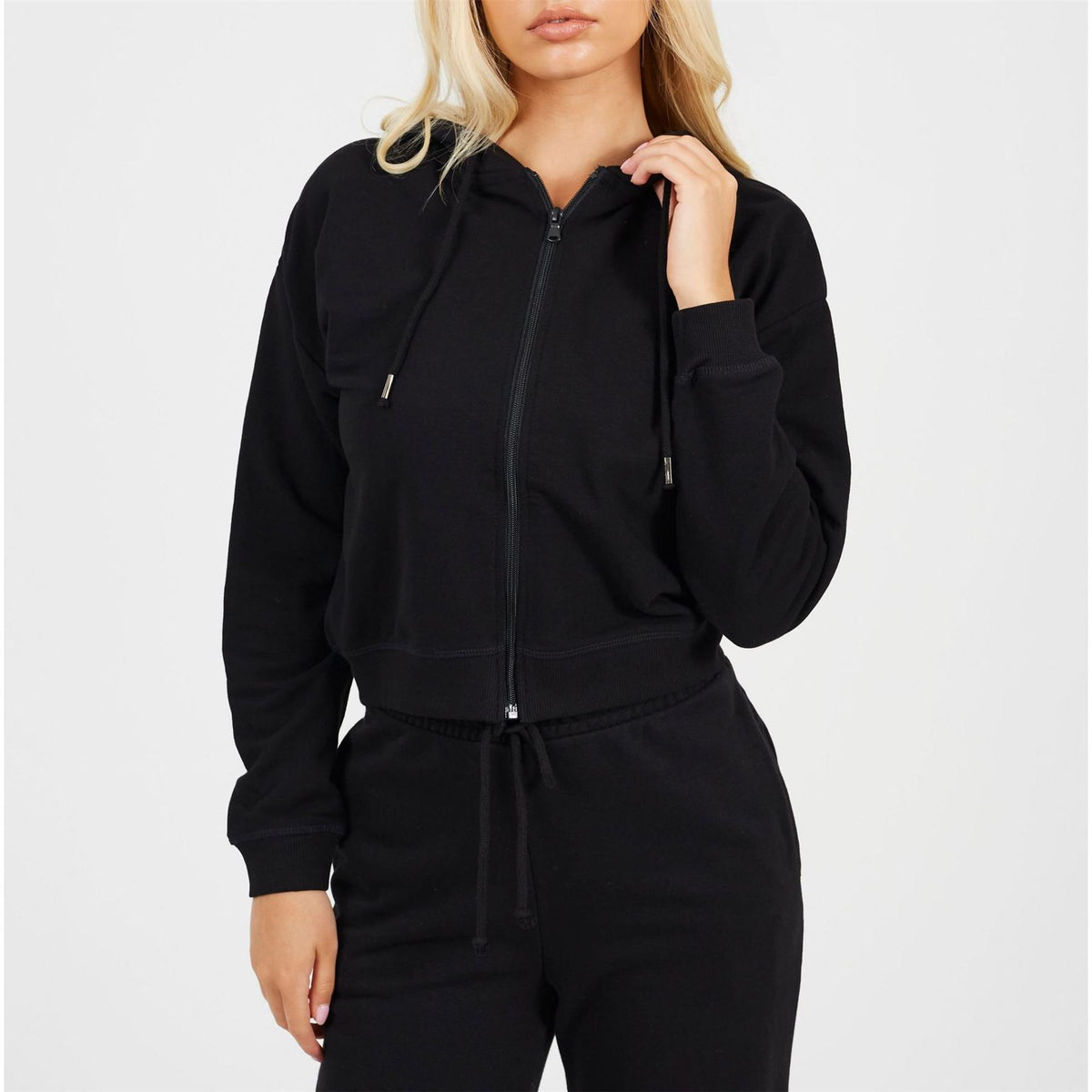 Brave Soul Solid Patterned Hooded Zip Neck Drawstring Ribbed Cuff Jacket