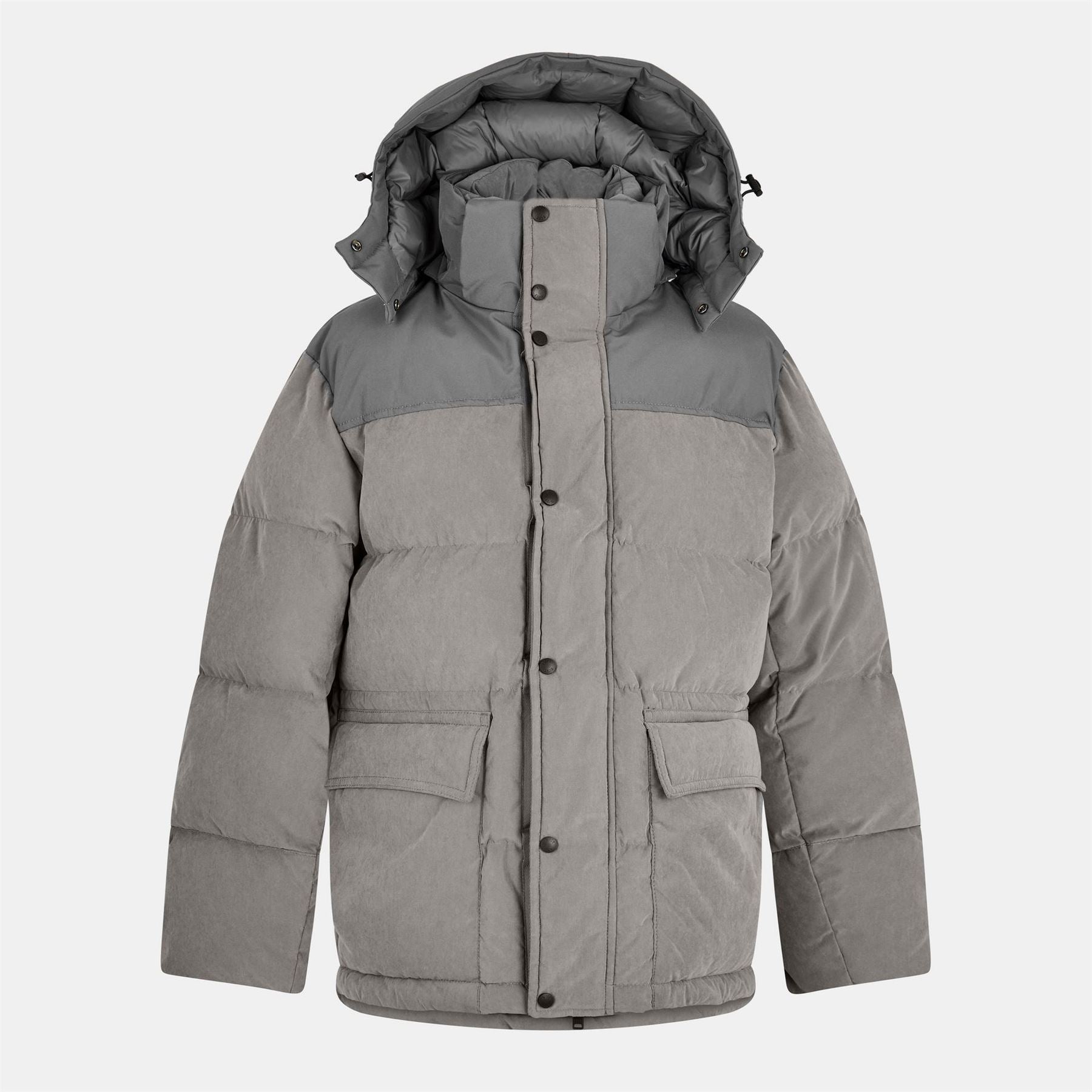 Boss Solid Patterned Hooded Snap Button Parka Coat with Flap and Zipped Pocket