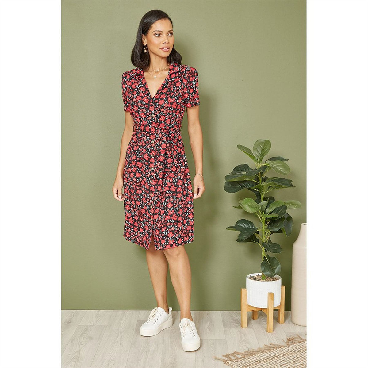 Yumi Poppy Print Retro Shirt Dress