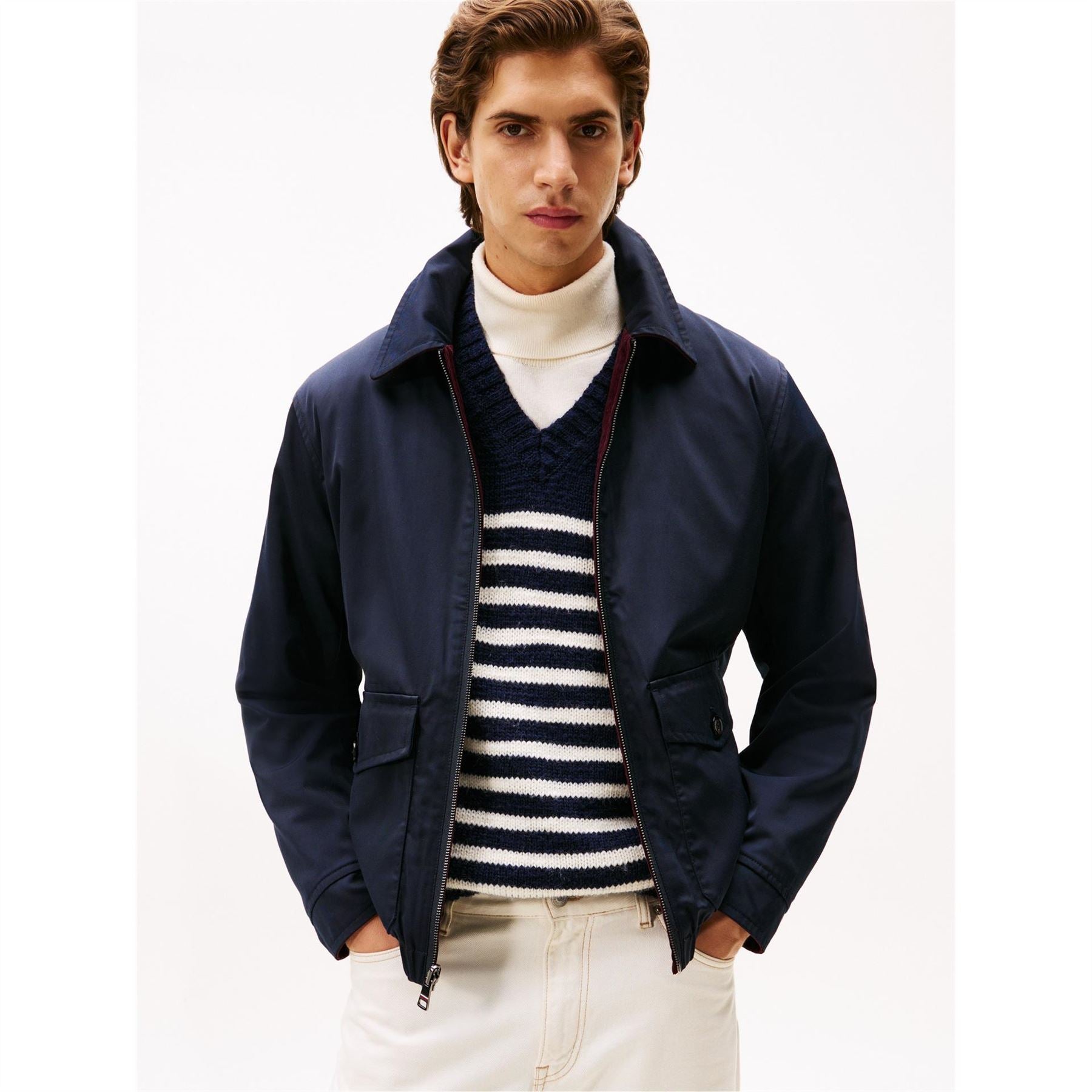 Tommy Hilfiger Reversible Solid Patterned Harrington Jacket with Front Pocket