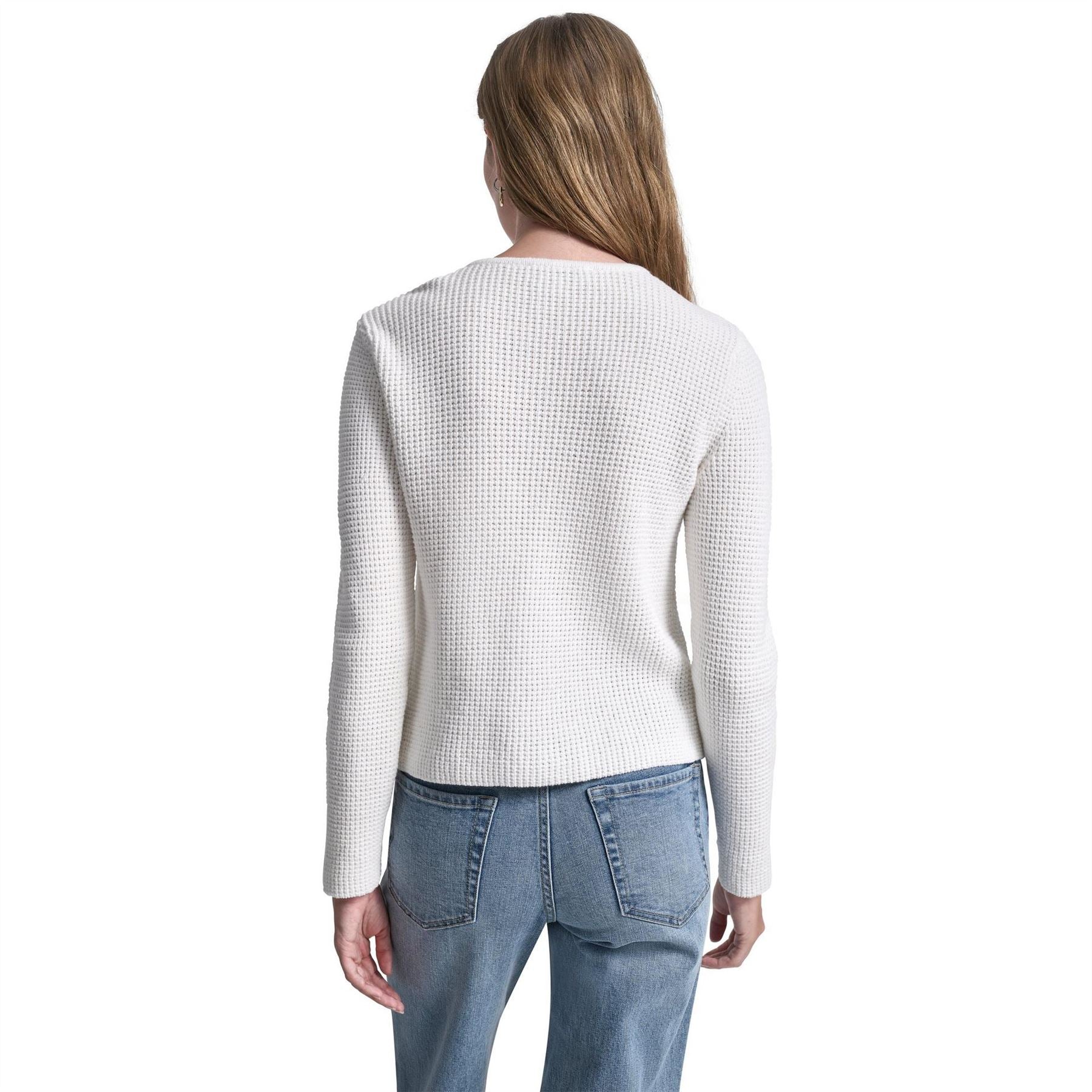DKNY Jeans Tuck Stitch Crew Neck Cardigan W  Regal Buttons