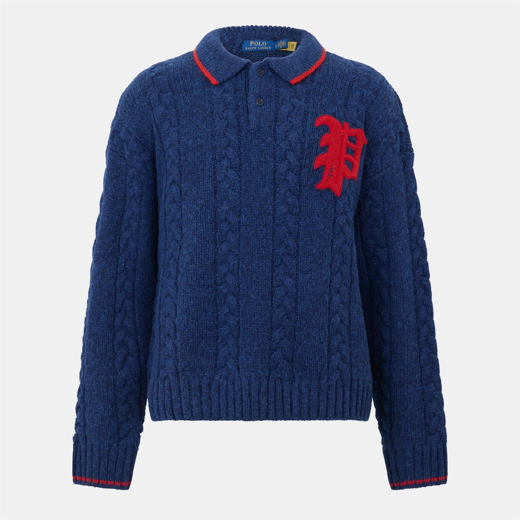 Polo Ralph Lauren Embroidered Lettering Collared Long Sleeve Sweater