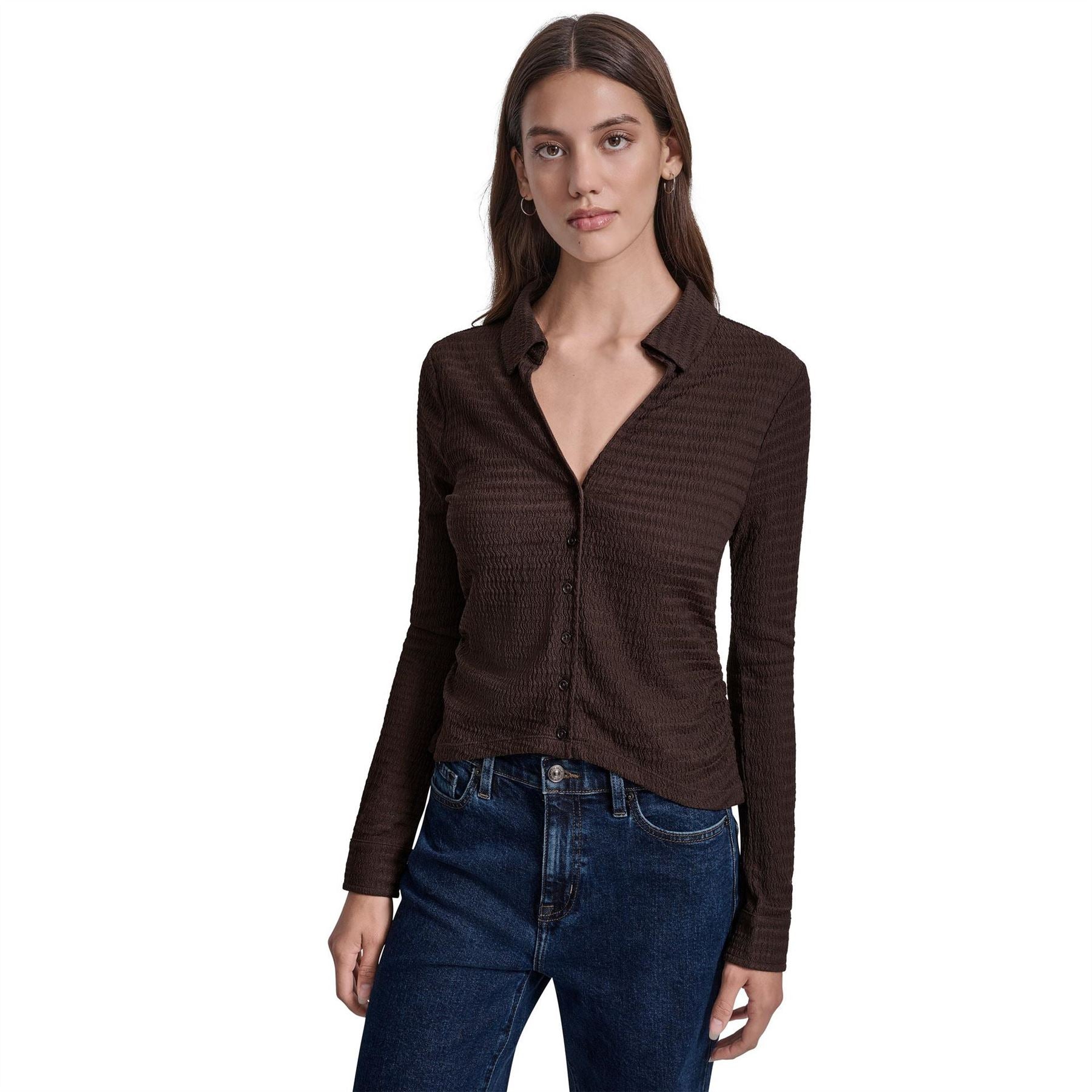 DKNY Ripple Lace Side Ruched Shirt