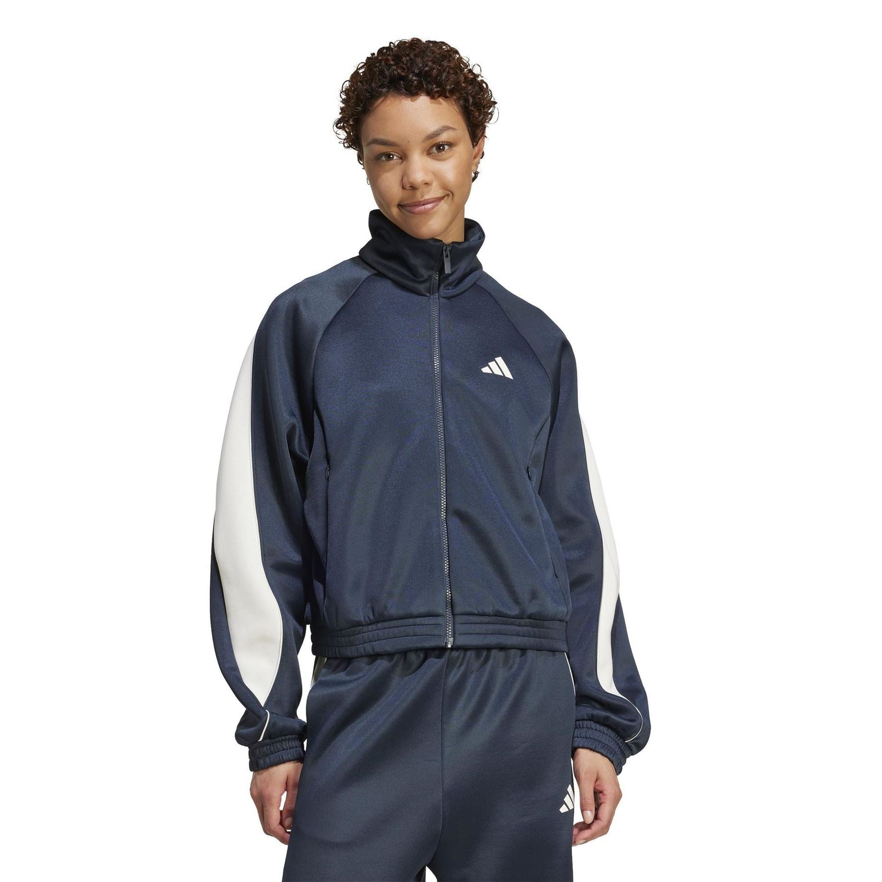 adidas Solid Patterned Zip Neck Track Jacket